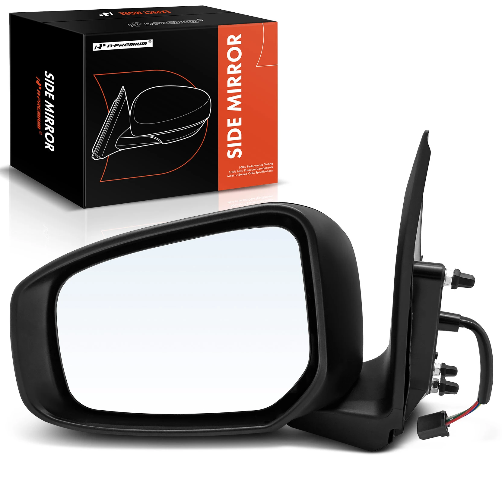 Left Driver Side Mirror, Power Adjustment, Manual Folding, Smooth Black A-Premium APMI515