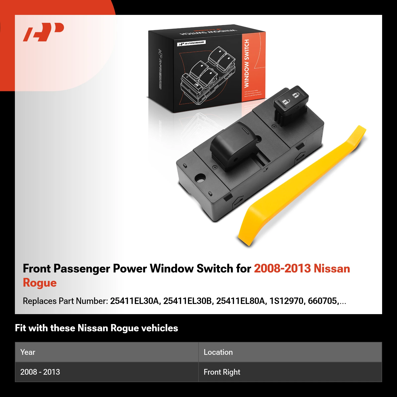 Front Passenger Power Window Switch for 2008-2013 Nissan Rogue