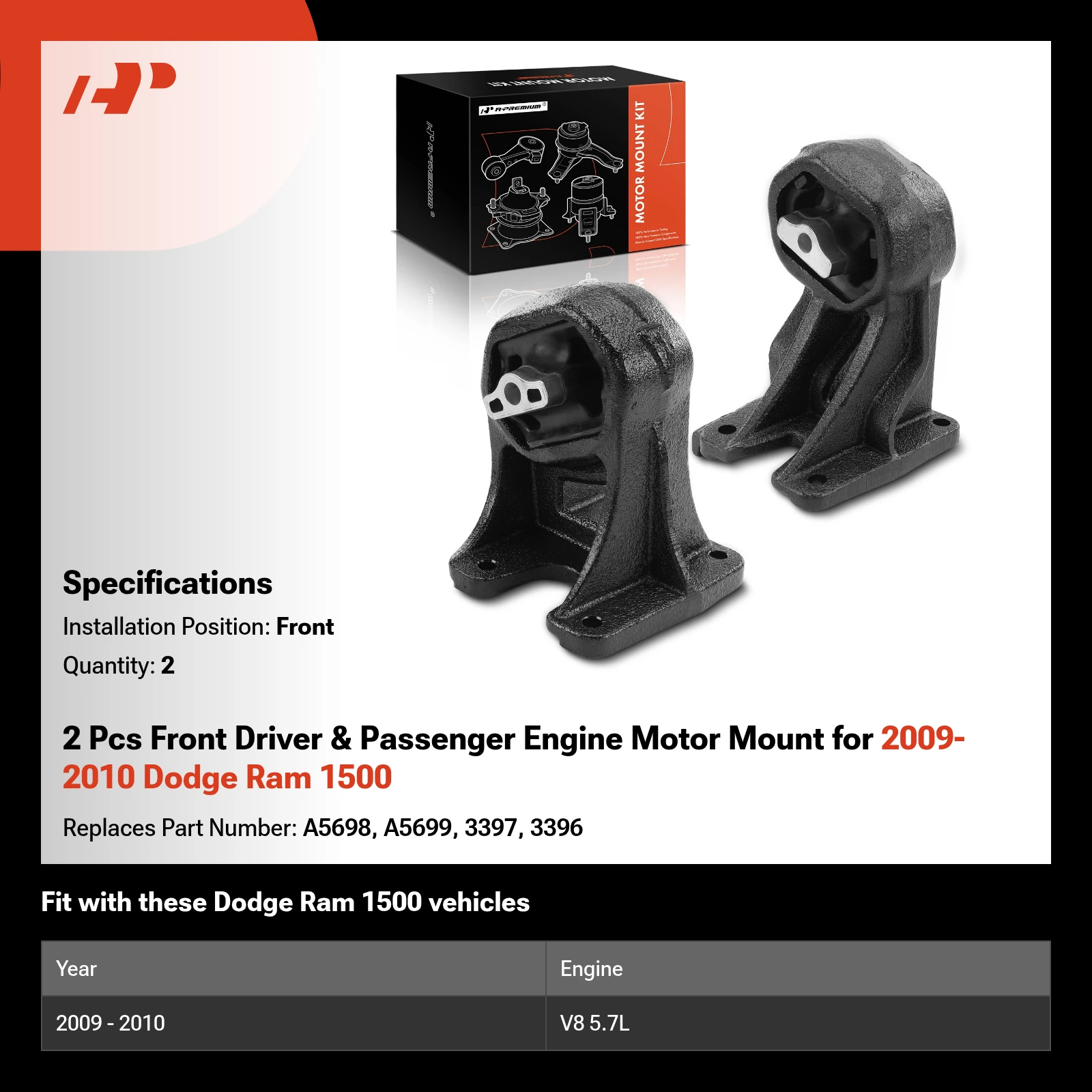 2 Pcs Front Driver & Passenger Engine Motor Mount for 2009-2010 Dodge Ram 1500