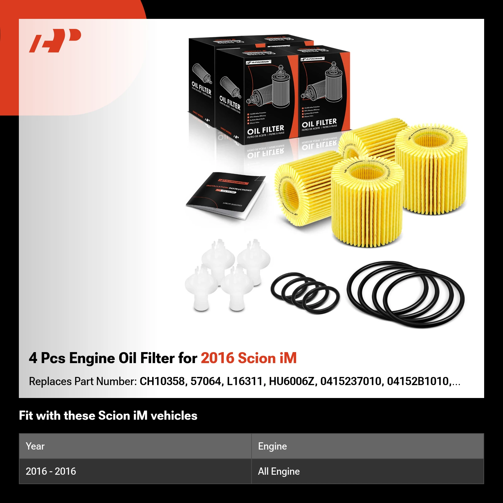 4 Pcs Engine Oil Filter for 2016 Scion iM
