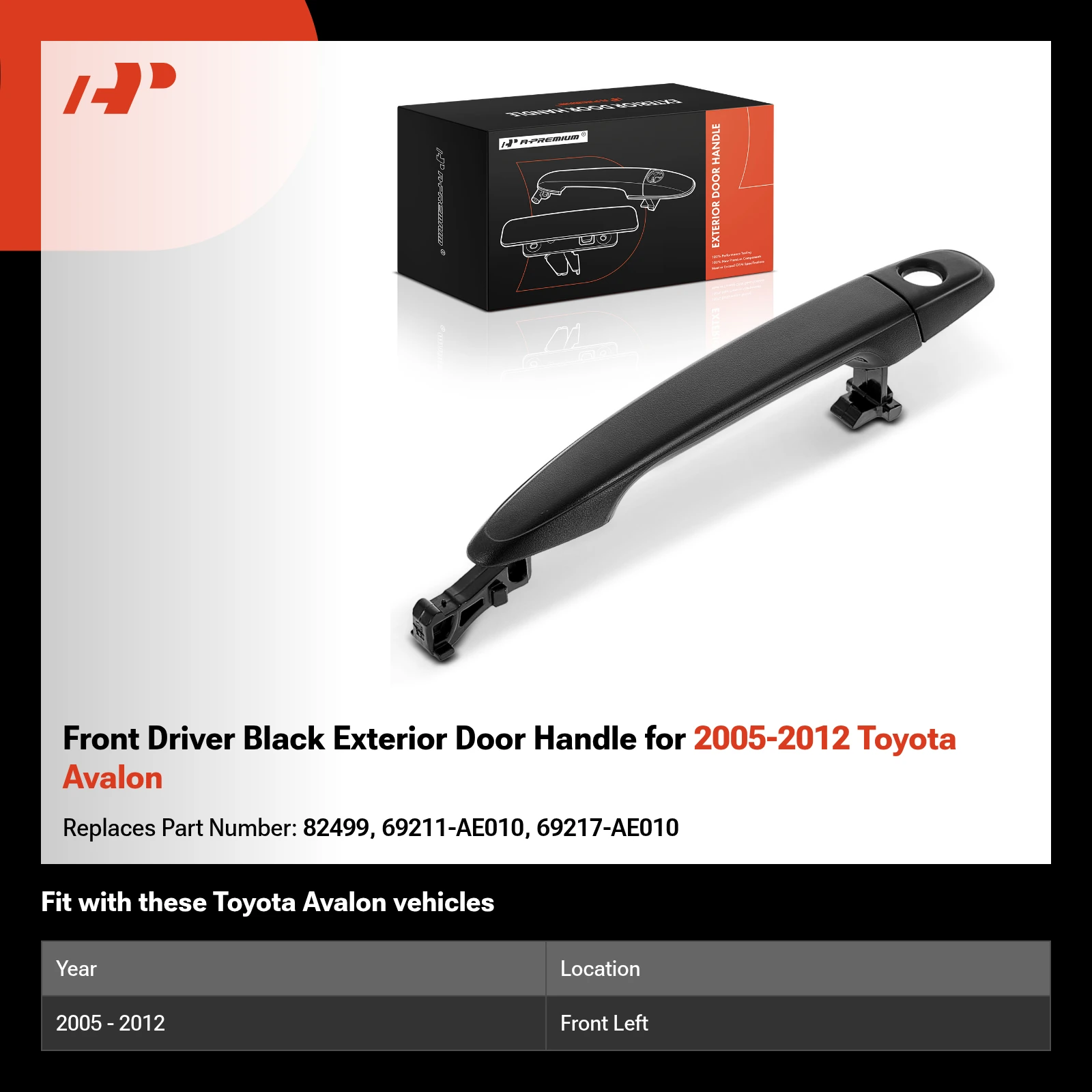 Front Driver Black Exterior Door Handle for 2005-2012 Toyota Avalon