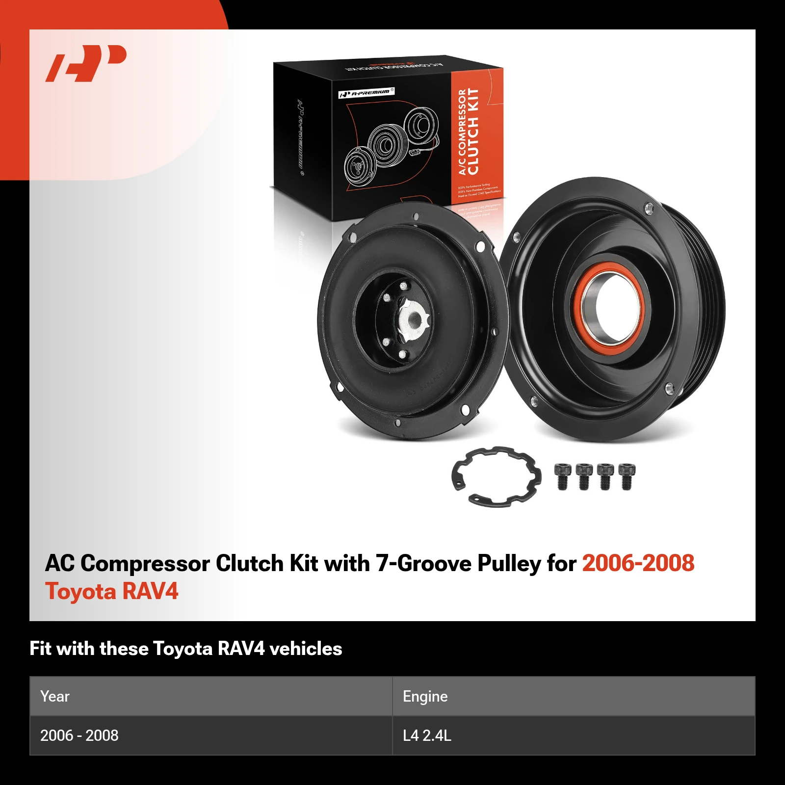 AC Compressor Clutch Kit with 7-Groove Pulley for 2006-2008 Toyota RAV4