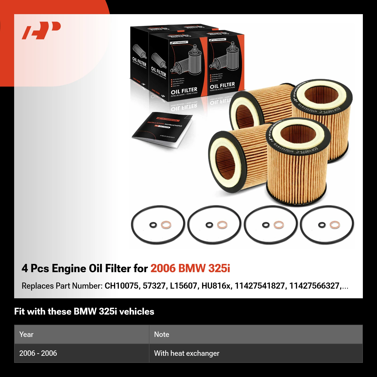 4 Pcs Engine Oil Filter for 2006 BMW 325i