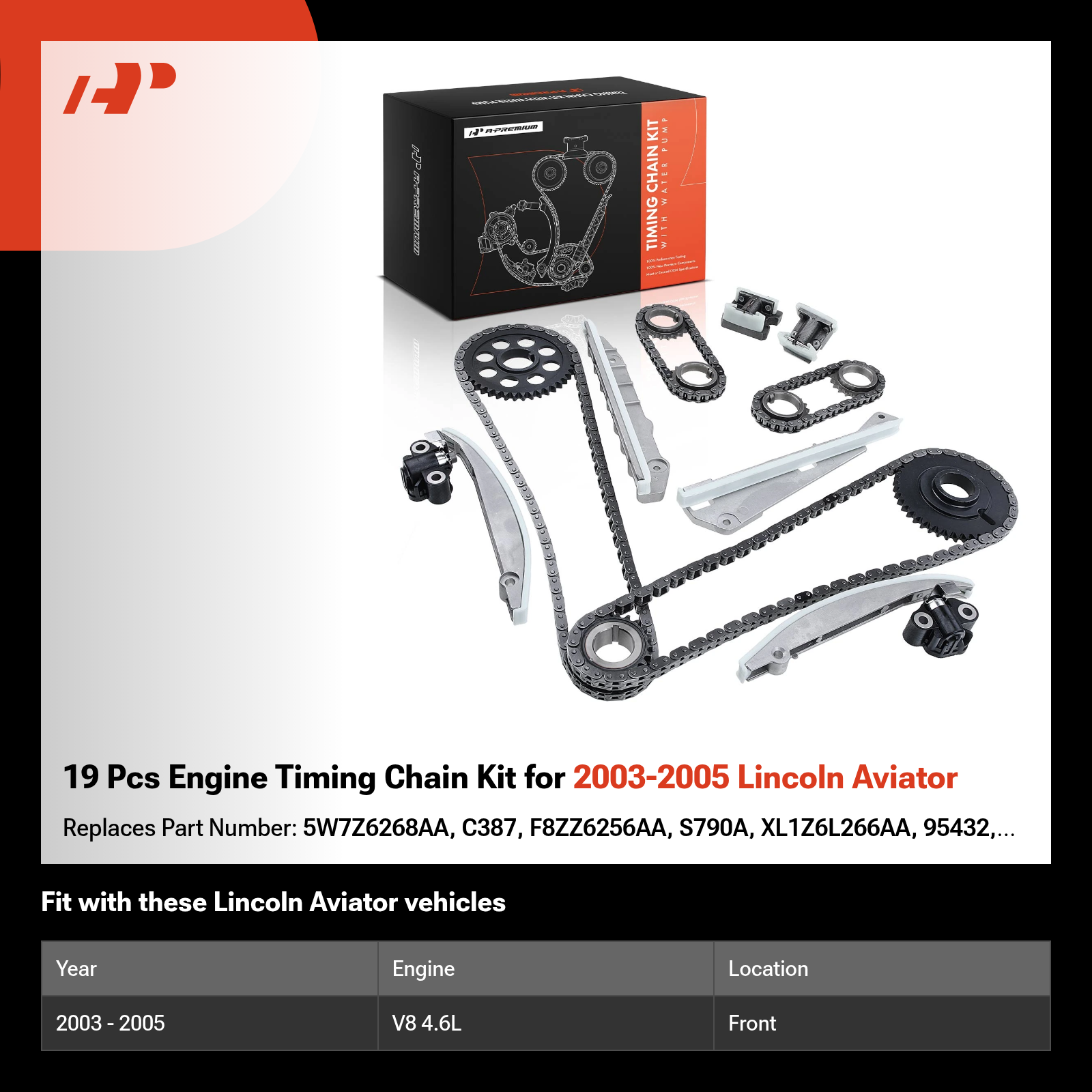 19 Pcs Engine Timing Chain Kit for 2003-2005 Lincoln Aviator