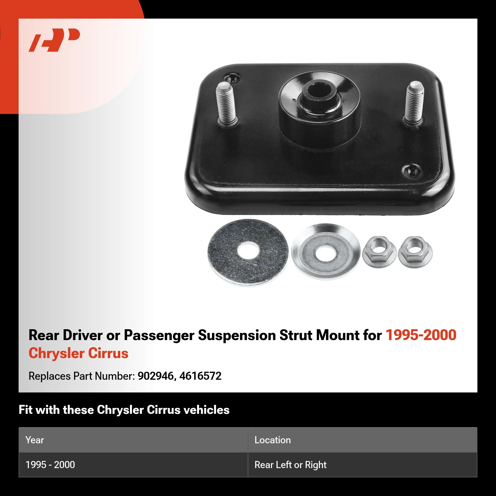 Rear Driver or Passenger Suspension Strut Mount for 1995-2000 Chrysler Cirrus