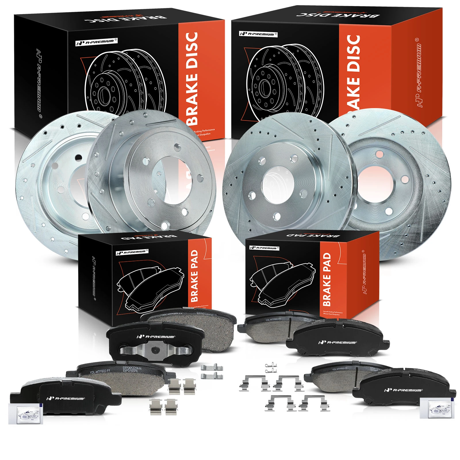12 Pcs Front & Rear Drilled Brake Rotors & Ceramic Pads