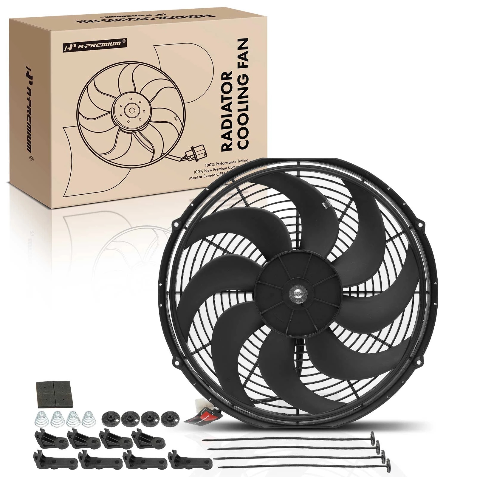 16 inch Universal Electric Radiator Cooling Fan and Mounting Kit 12V 120W