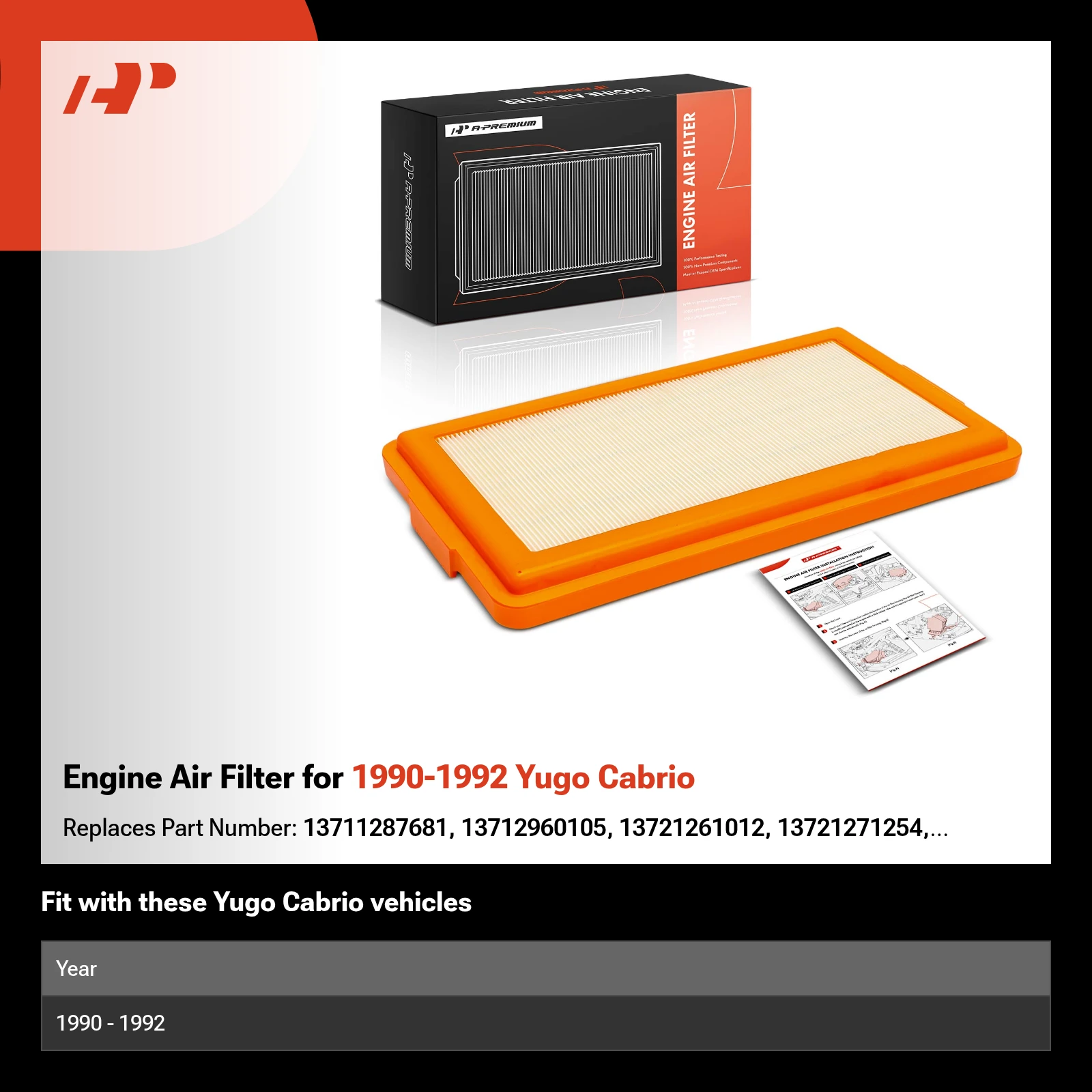 Engine Air Filter for 1990-1992 Yugo Cabrio