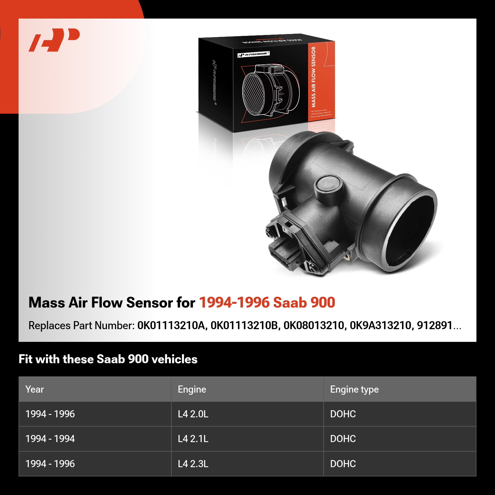 Mass Air Flow Sensor for 1994-1996 Saab 900