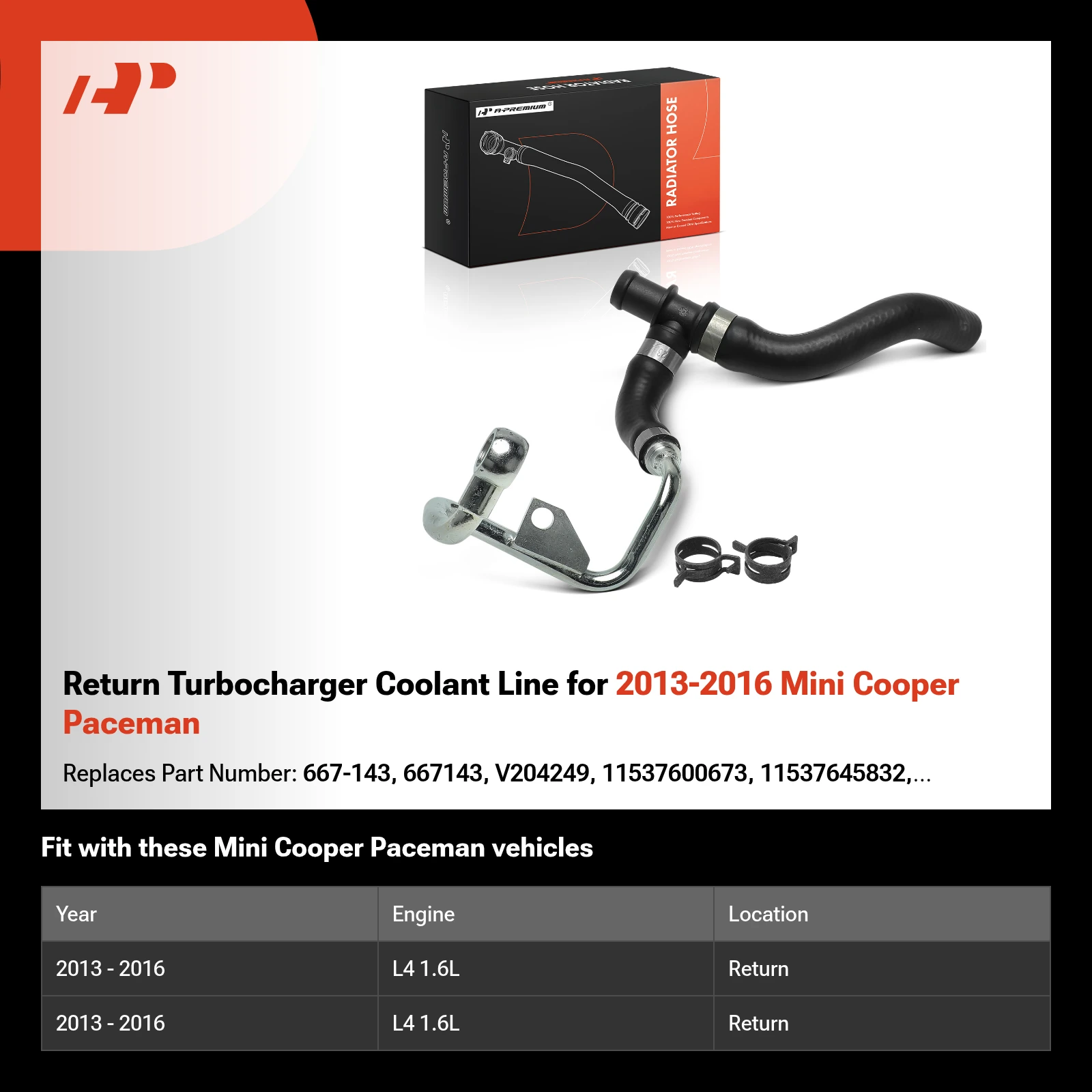 Return Turbocharger Coolant Line for 2013-2016 Mini Cooper Paceman