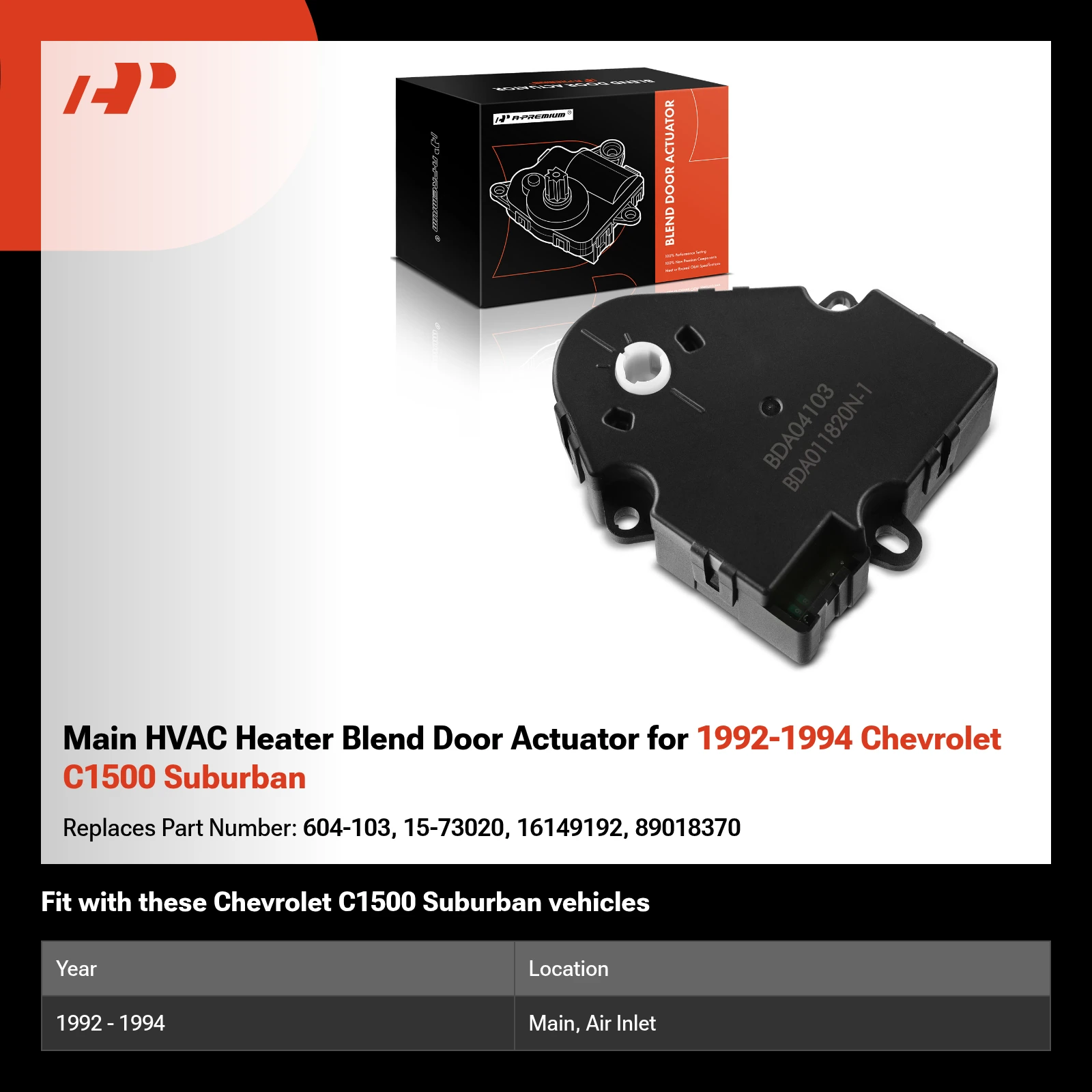 Main HVAC Heater Blend Door Actuator for 1992-1994 Chevrolet C1500 Suburban