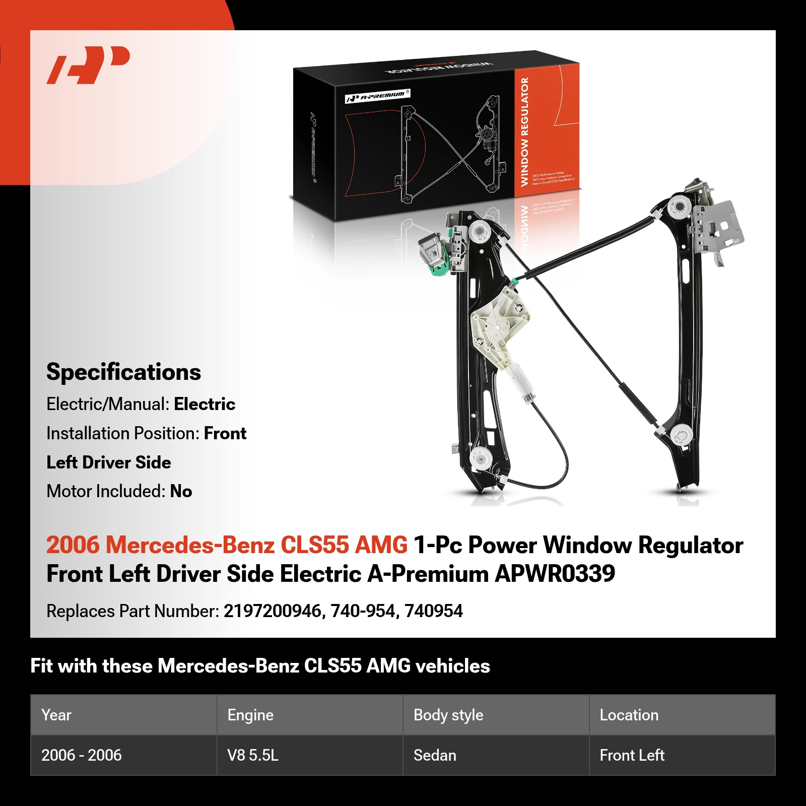 Front Right Passenger Side Power Window Regulator W/Motor Front