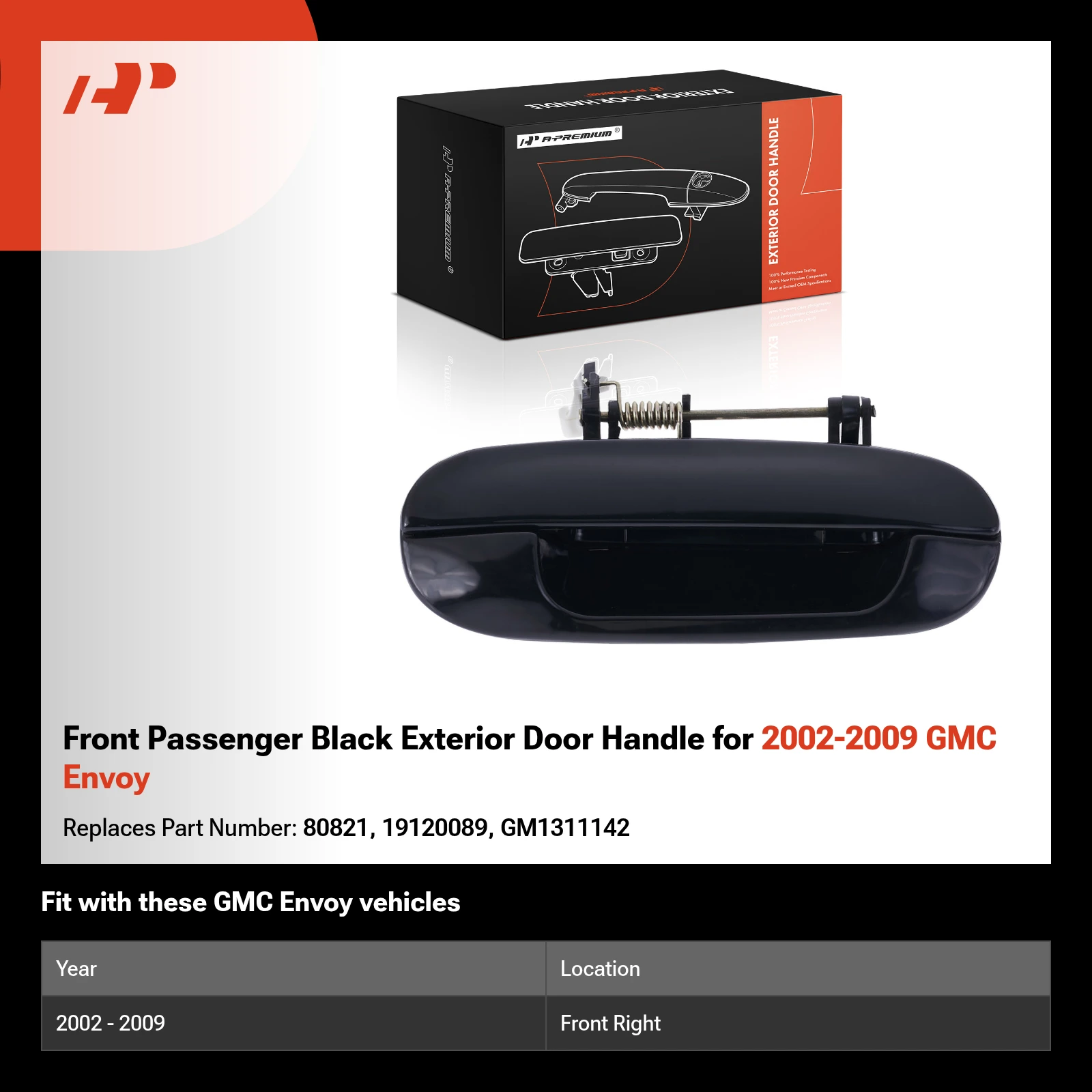 Front Passenger Black Exterior Door Handle for 2002-2009 GMC Envoy