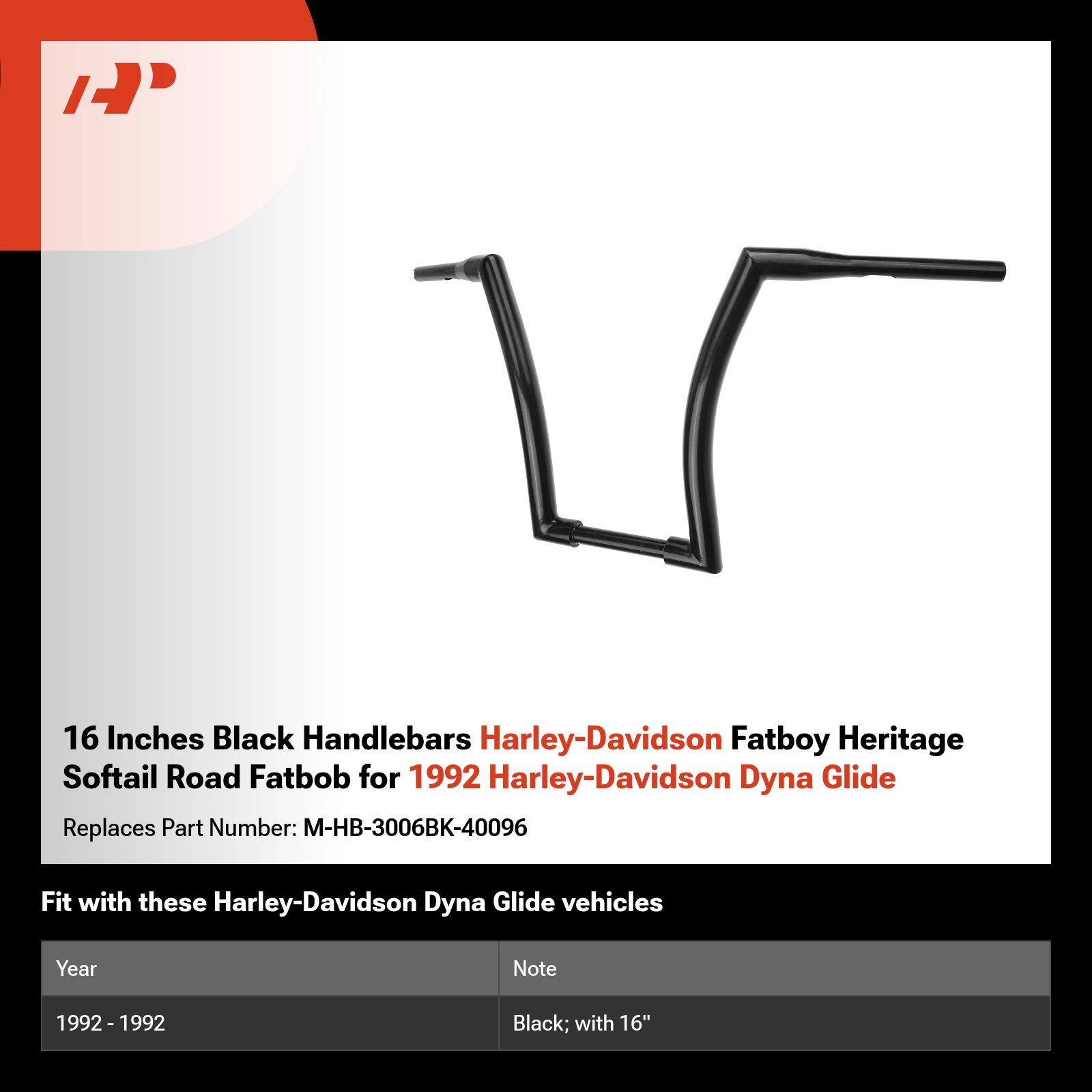 16 Inches Black Handlebars Harley-Davidson Fatboy Heritage Softail Road Fatbob for 1992 Harley-Davidson Dyna Glide