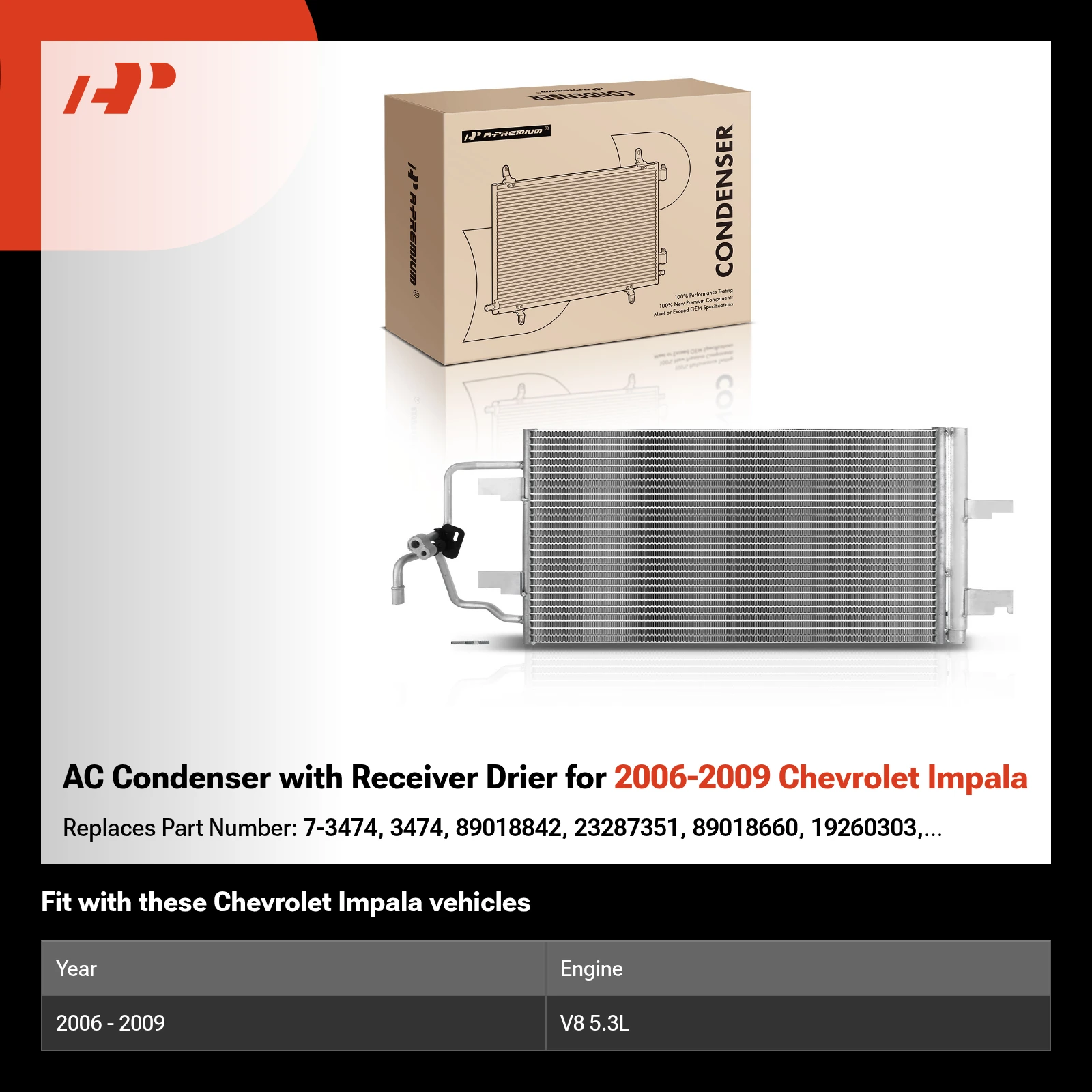 AC Condenser with Receiver Drier for 2006-2009 Chevrolet Impala