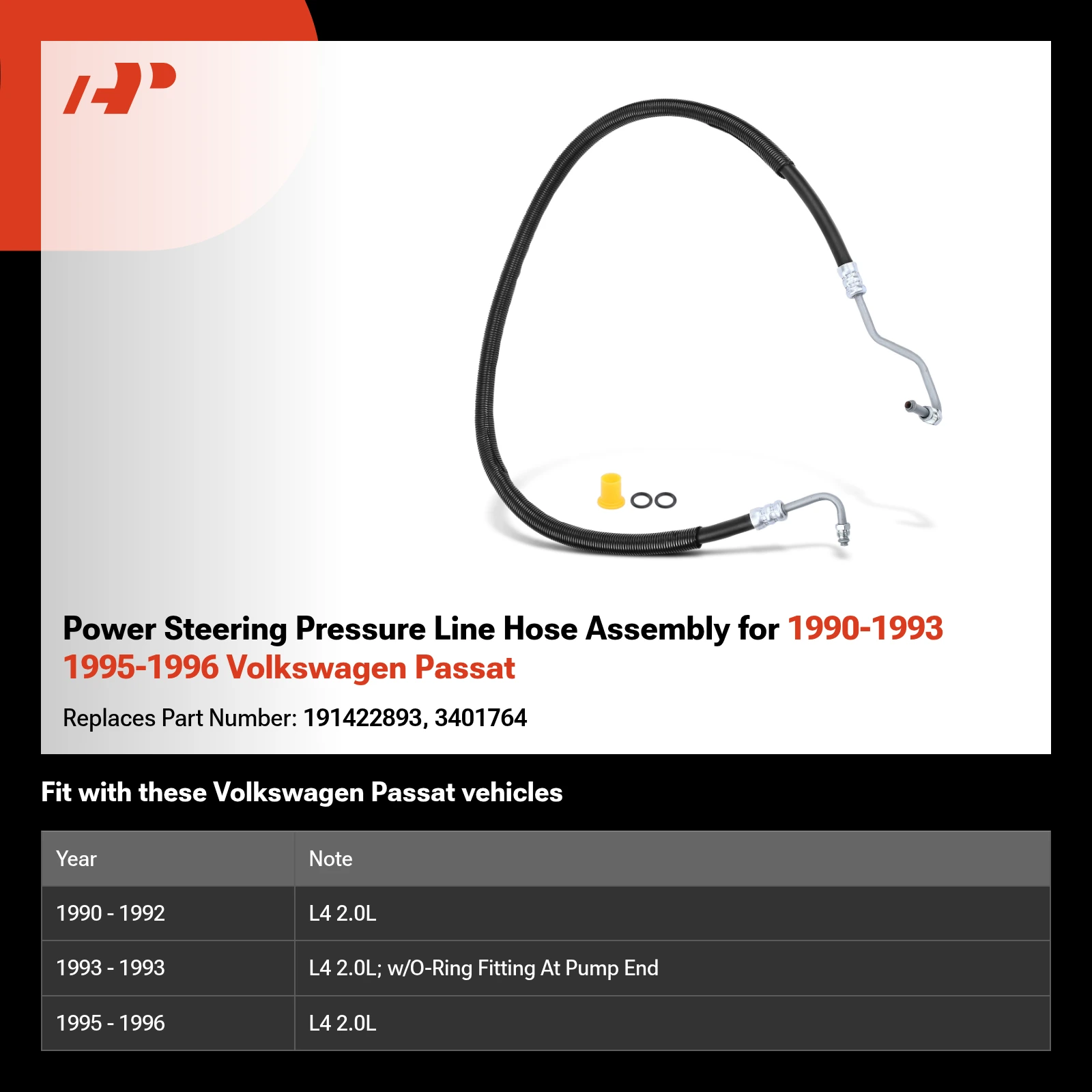 Power Steering Pressure Line Hose Assembly for 1990-1993 1995-1996 Volkswagen Passat