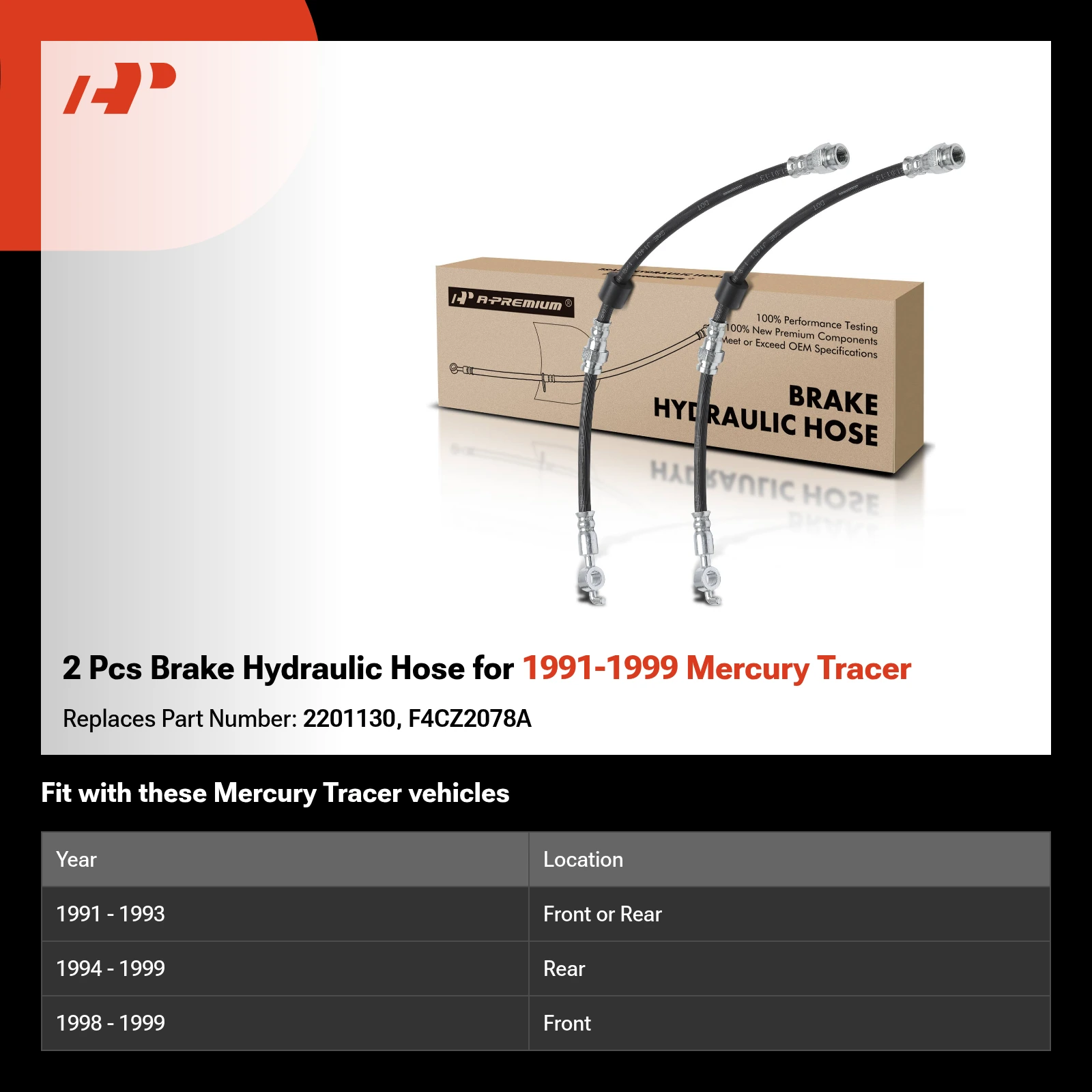 2 Pcs Brake Hydraulic Hose for 1991-1999 Mercury Tracer