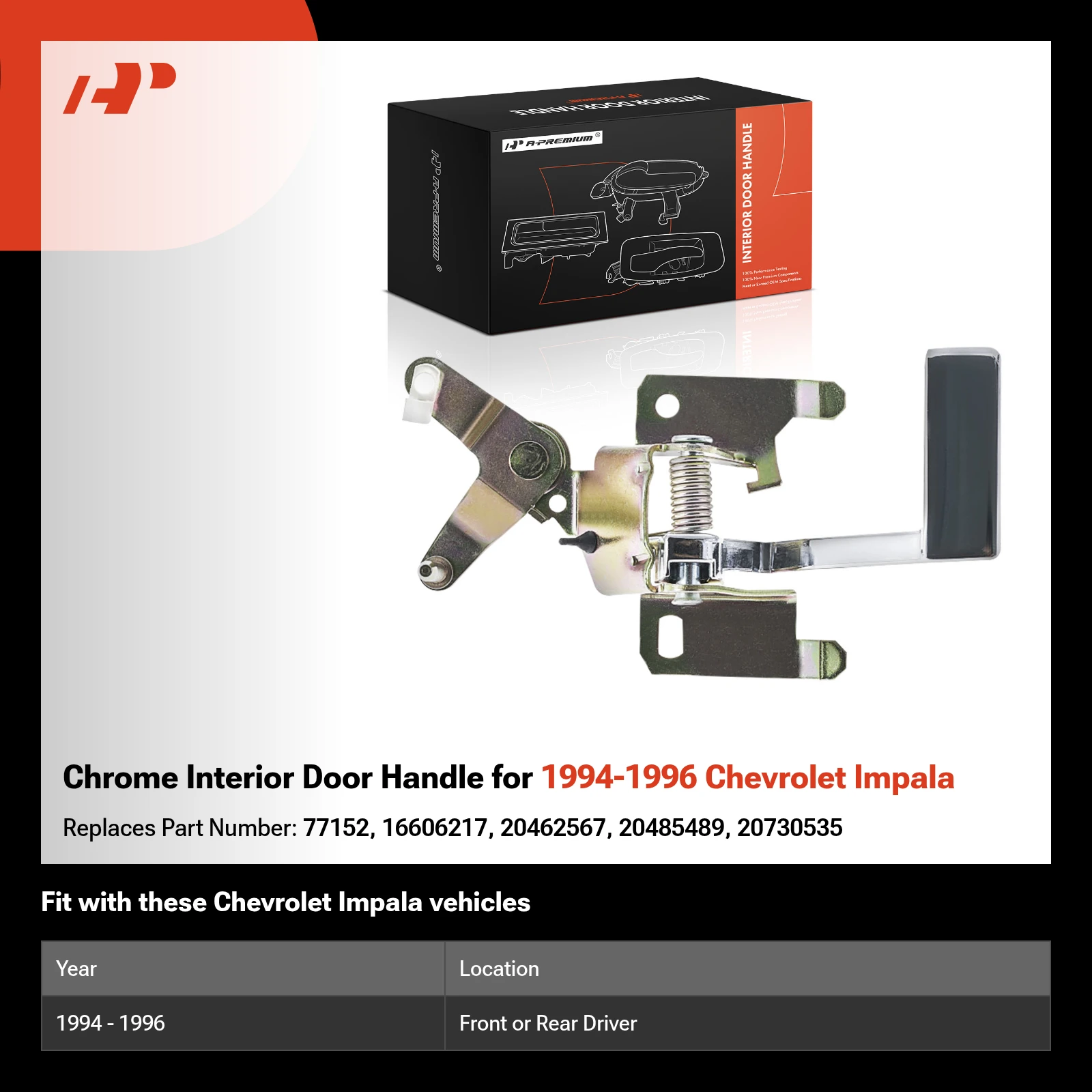 Chrome Interior Door Handle for 1994-1996 Chevrolet Impala