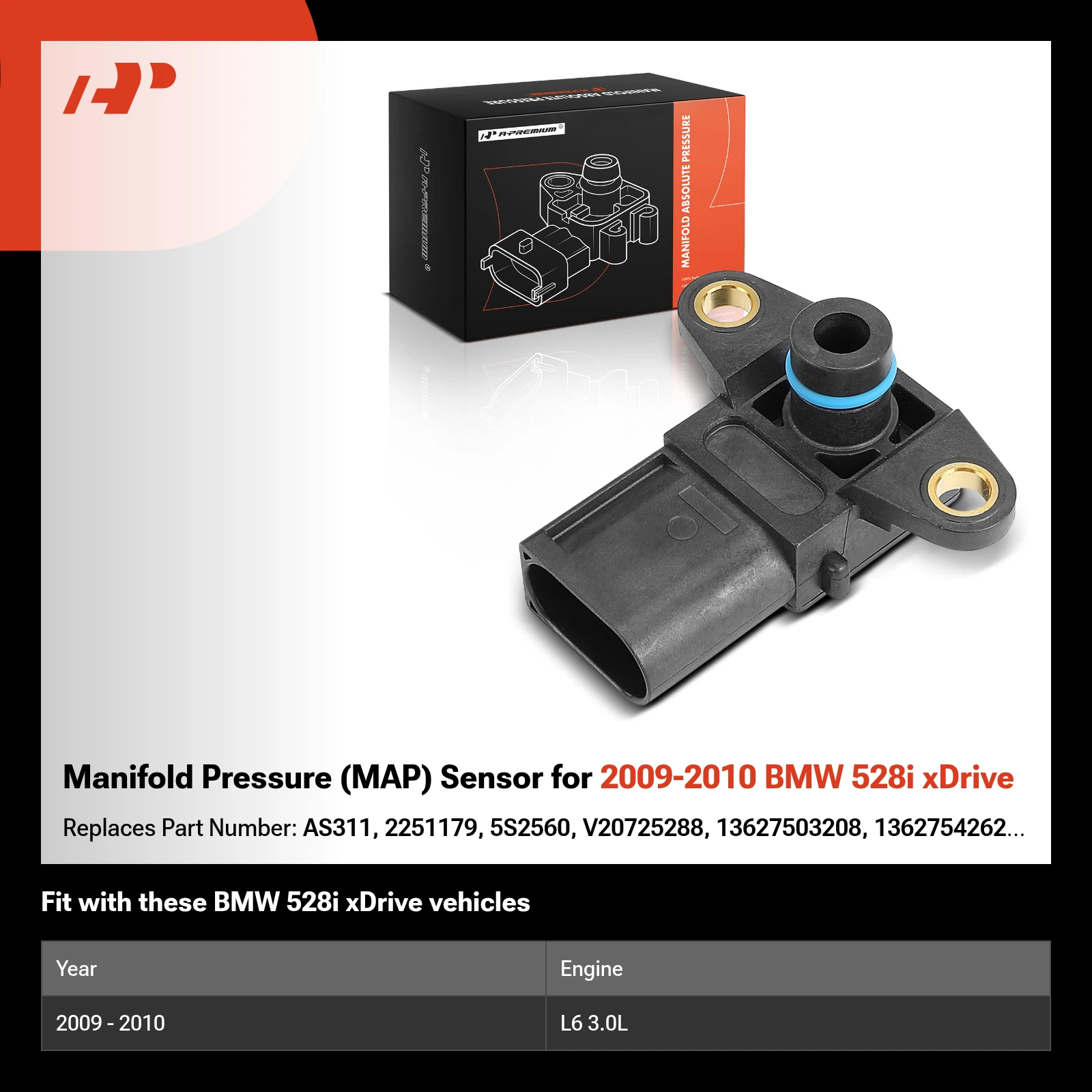 Manifold Pressure (MAP) Sensor for 2009-2010 BMW 528i xDrive