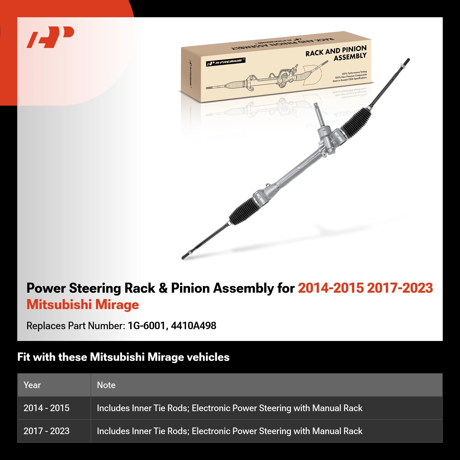 Power Steering Rack & Pinion Assembly for 2014-2015 2017-2023 Mitsubishi Mirage