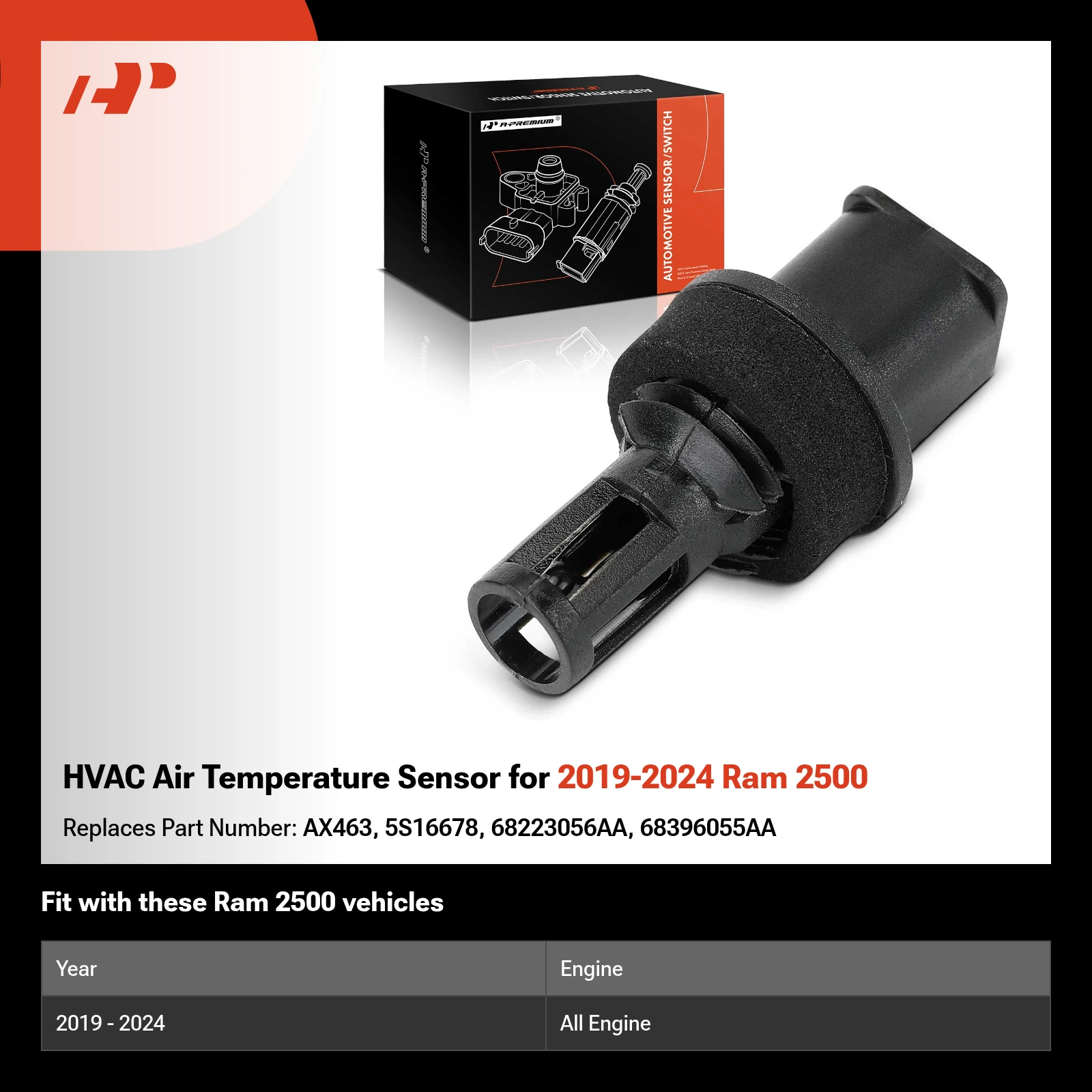 HVAC Air Temperature Sensor for 2019-2024 Ram 2500