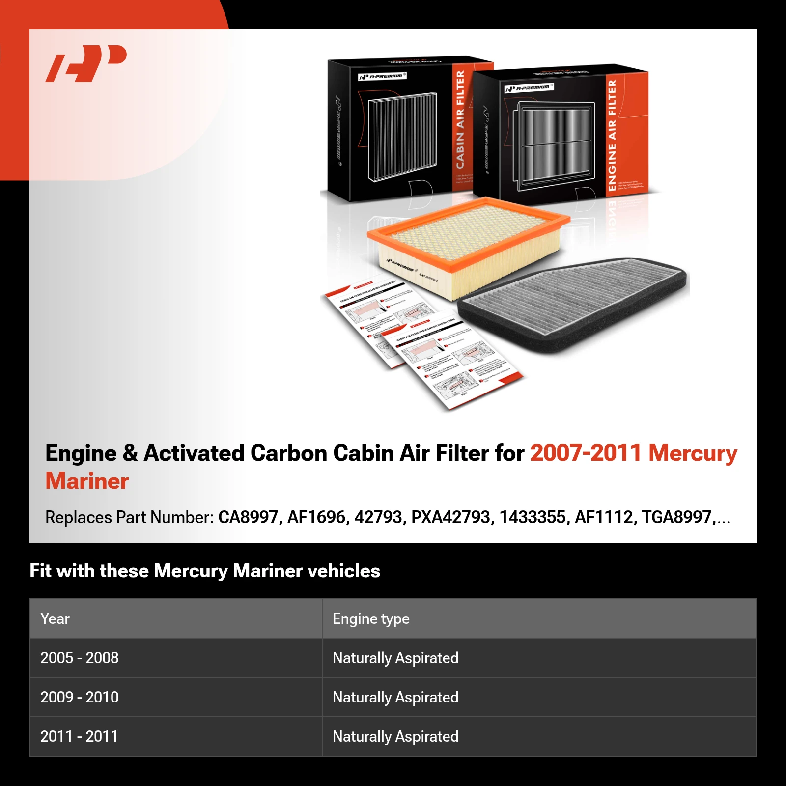 Engine & Activated Carbon Cabin Air Filter for 2007-2011 Mercury Mariner