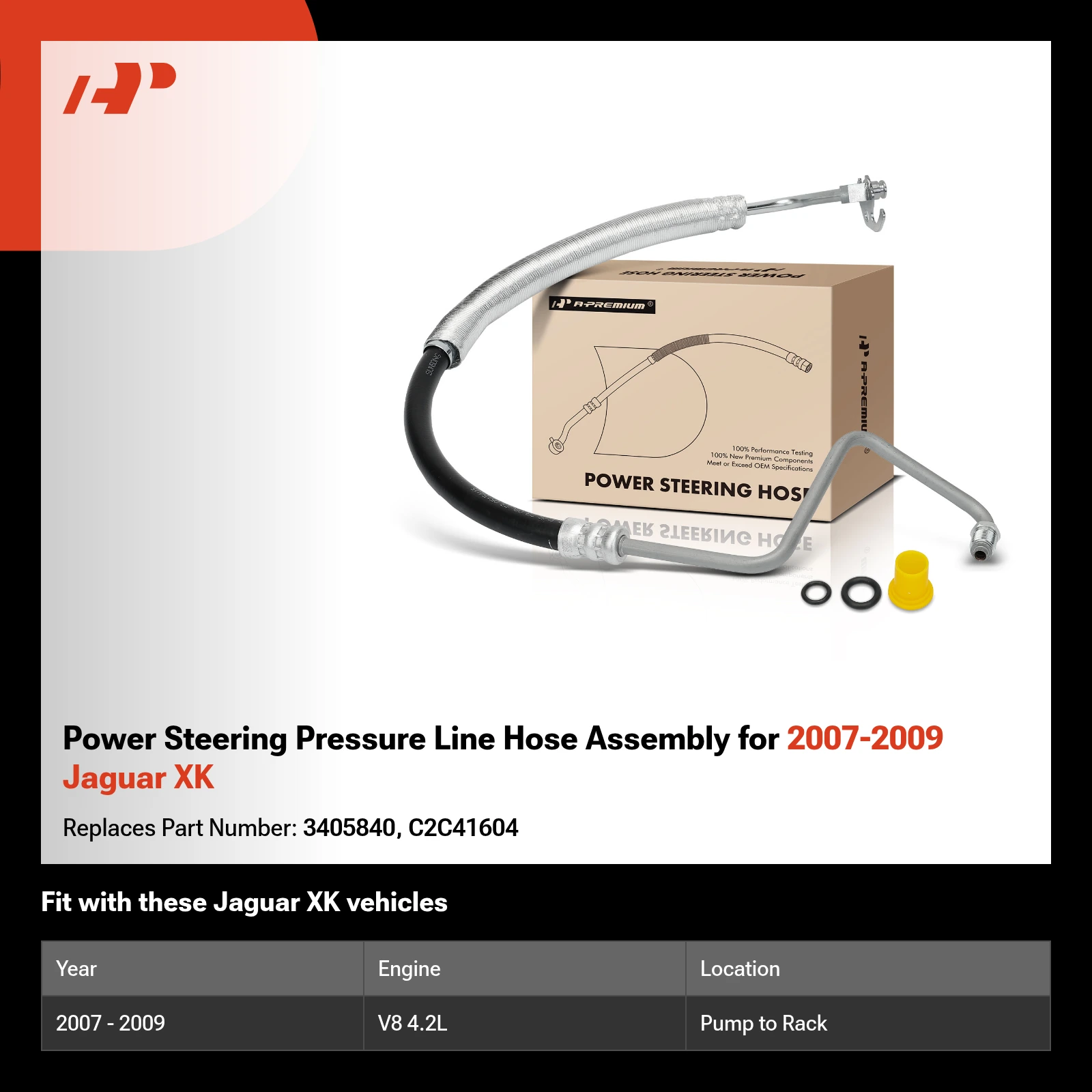 Power Steering Pressure Line Hose Assembly for 2007-2009 Jaguar XK