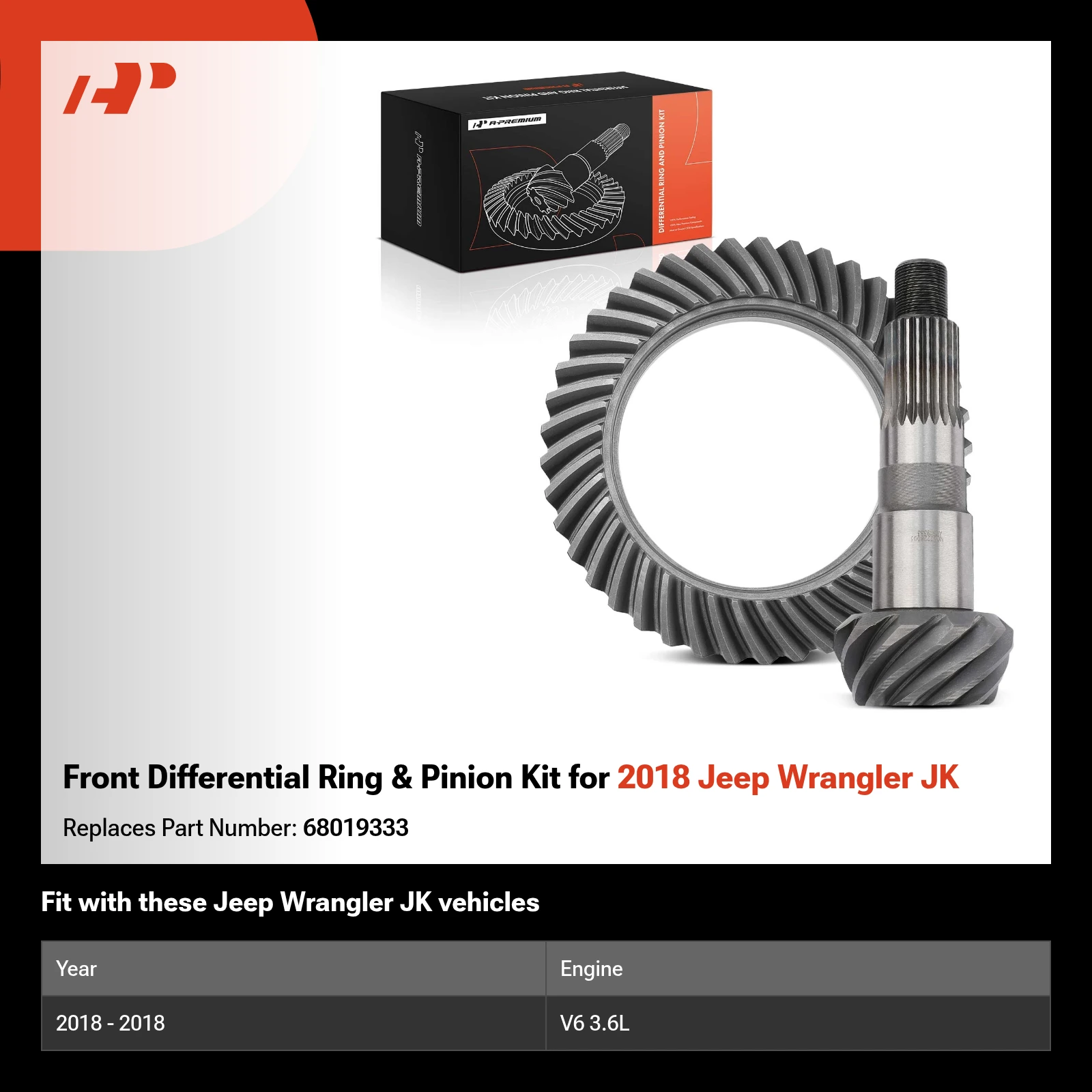 Front Differential Ring & Pinion Kit for 2018 Jeep Wrangler JK