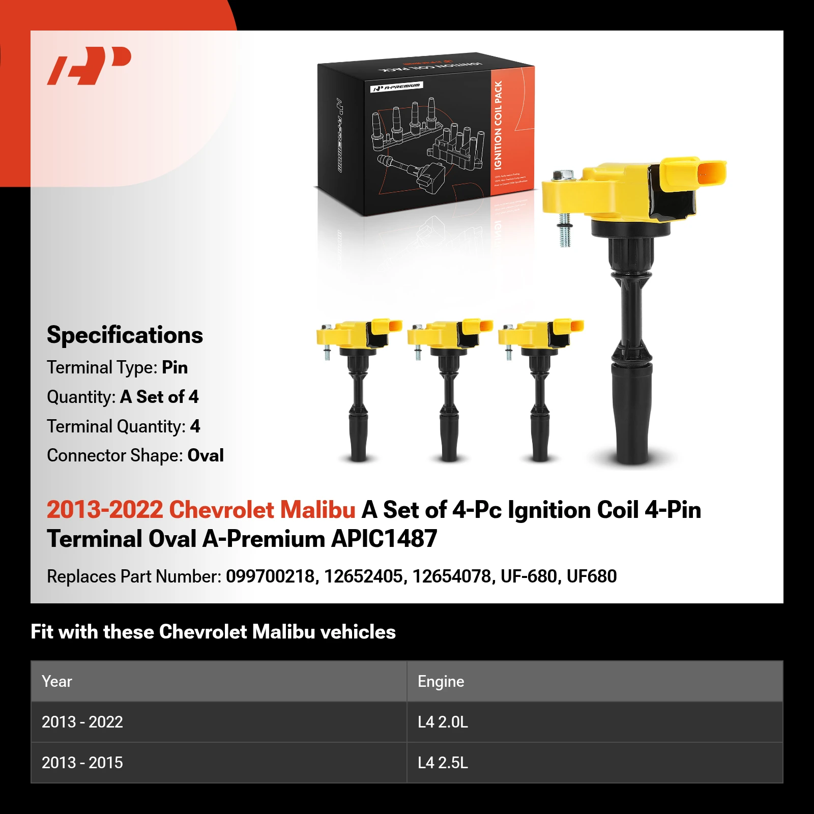 4x Fuel Injectors For 2013-2017 Buick Regal, Cadillac ATS/CTS, Chevy Camaro/Malibu 2.0L