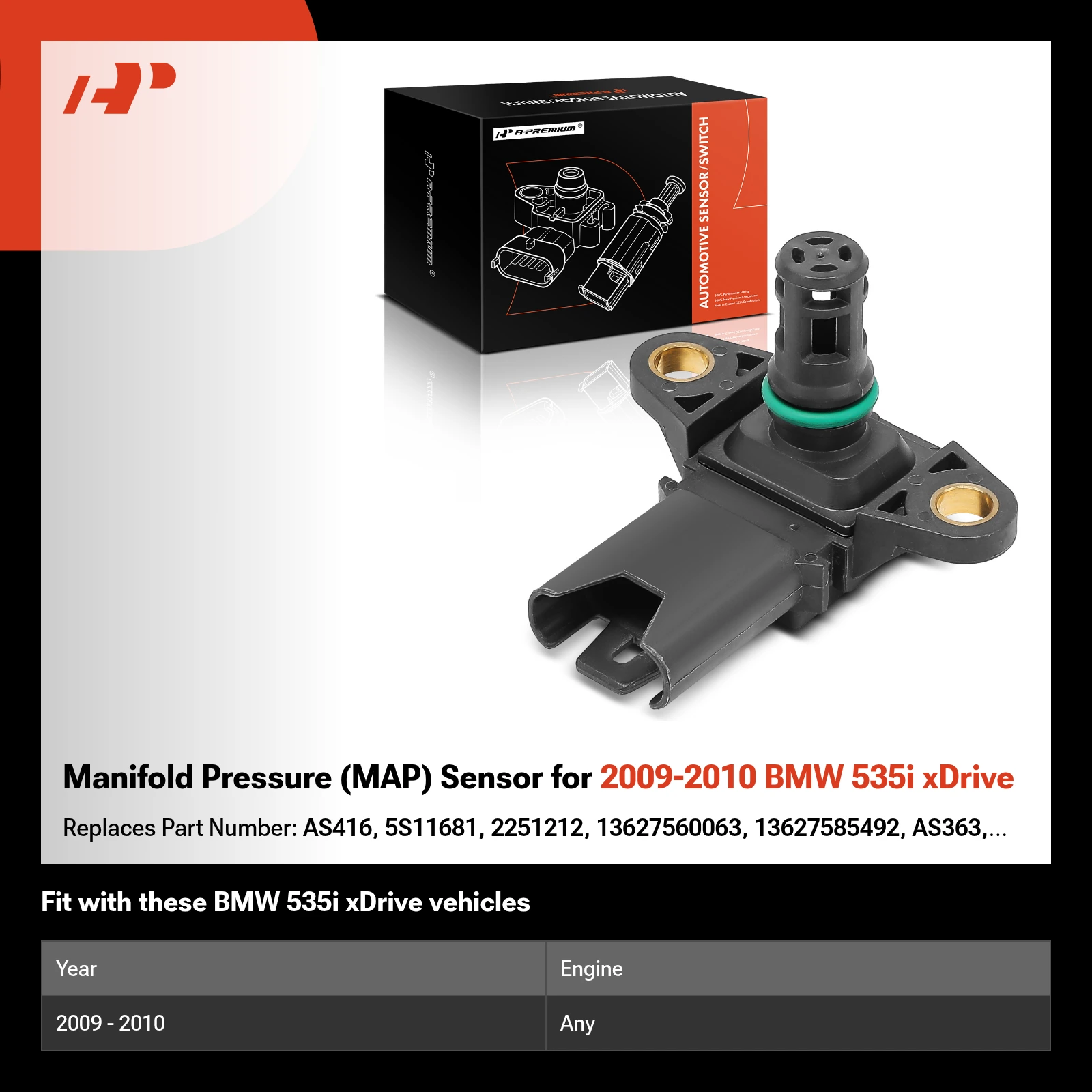 Manifold Pressure (MAP) Sensor for 2009-2010 BMW 535i xDrive