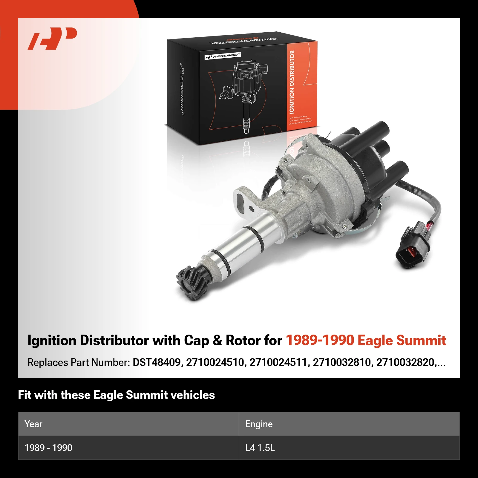 Ignition Distributor with Cap & Rotor for 1989-1990 Eagle Summit