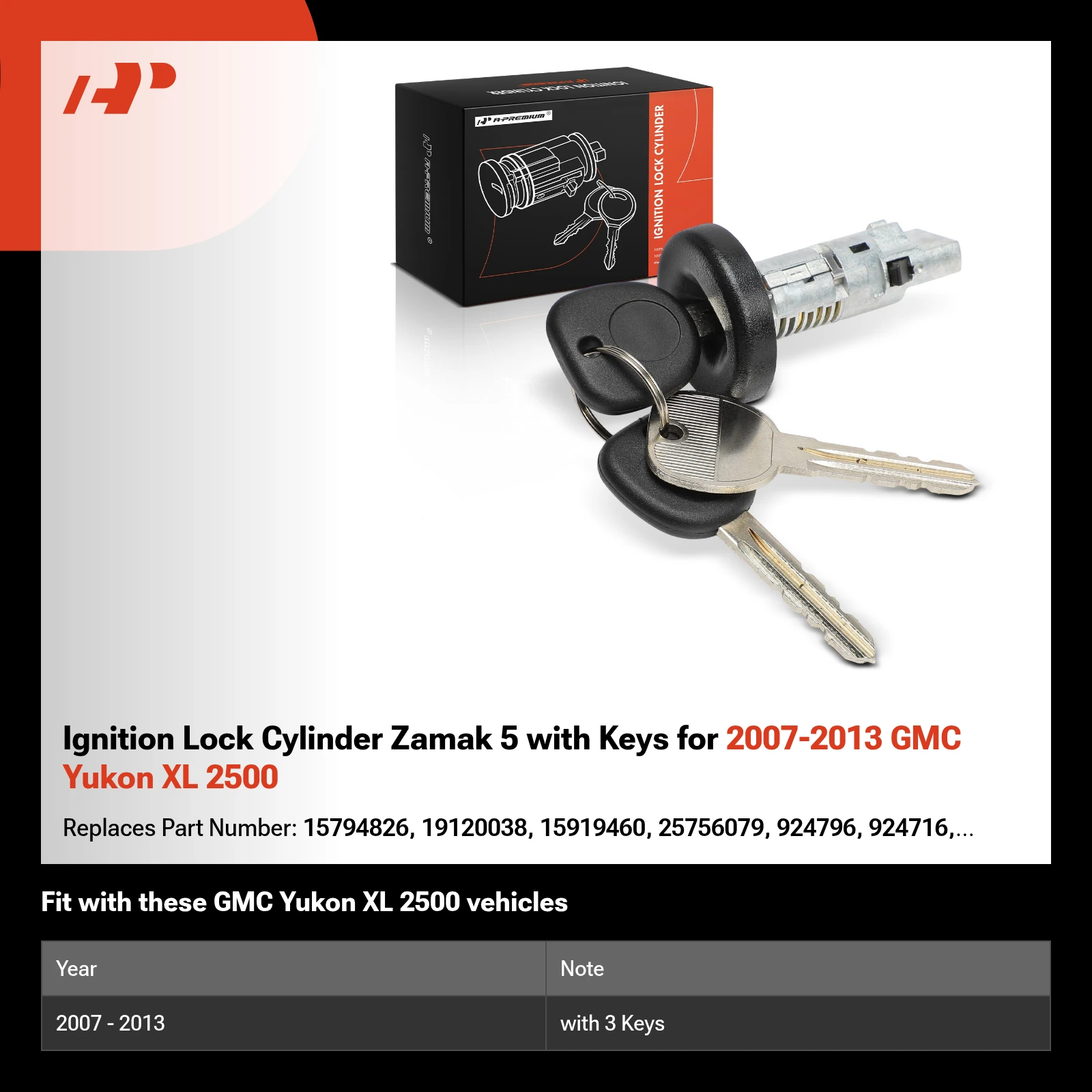 Ignition Lock Cylinder Zamak 5 with Keys for 2007-2013 GMC Yukon XL 2500