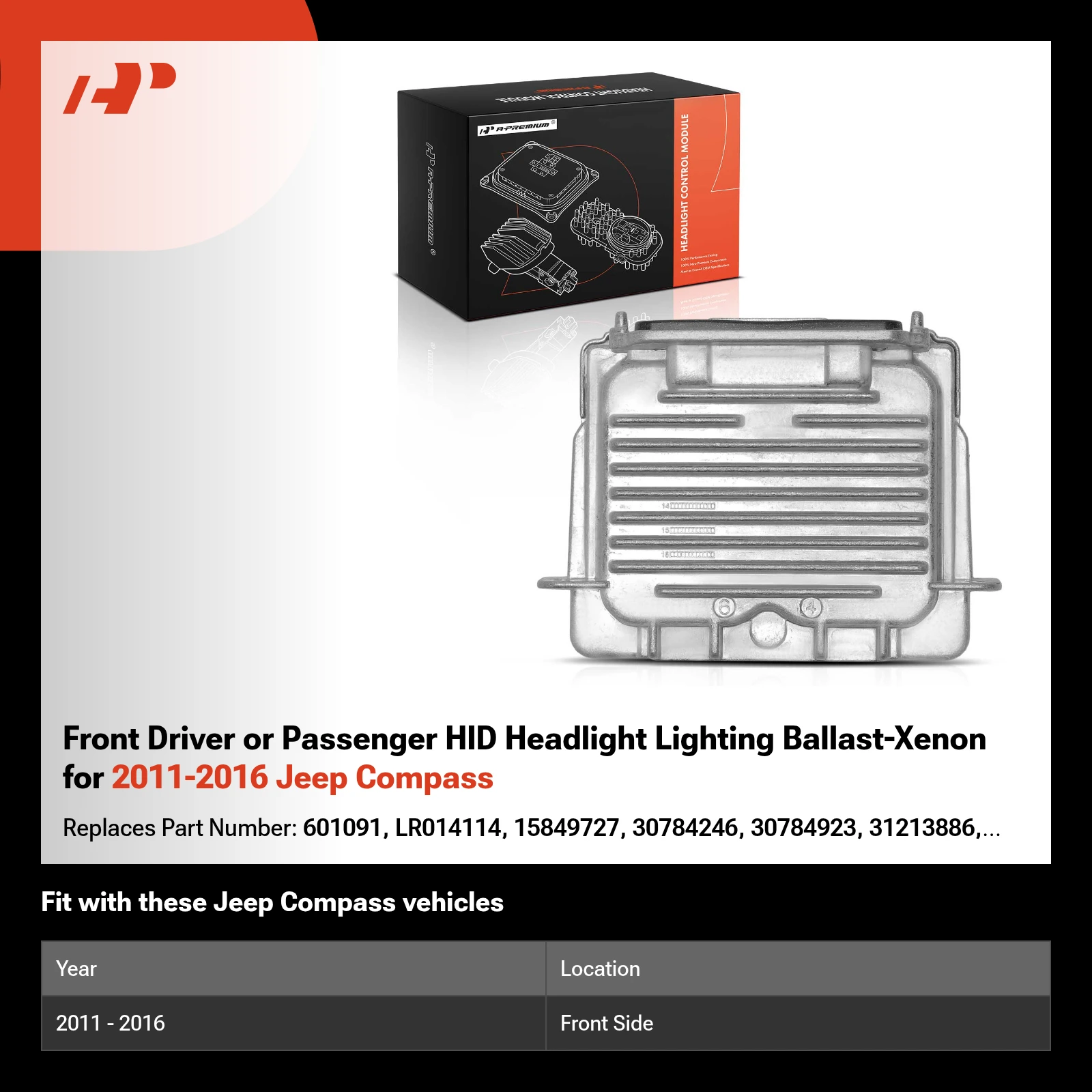 Front Driver or Passenger HID Headlight Lighting Ballast-Xenon for 2011-2016 Jeep Compass