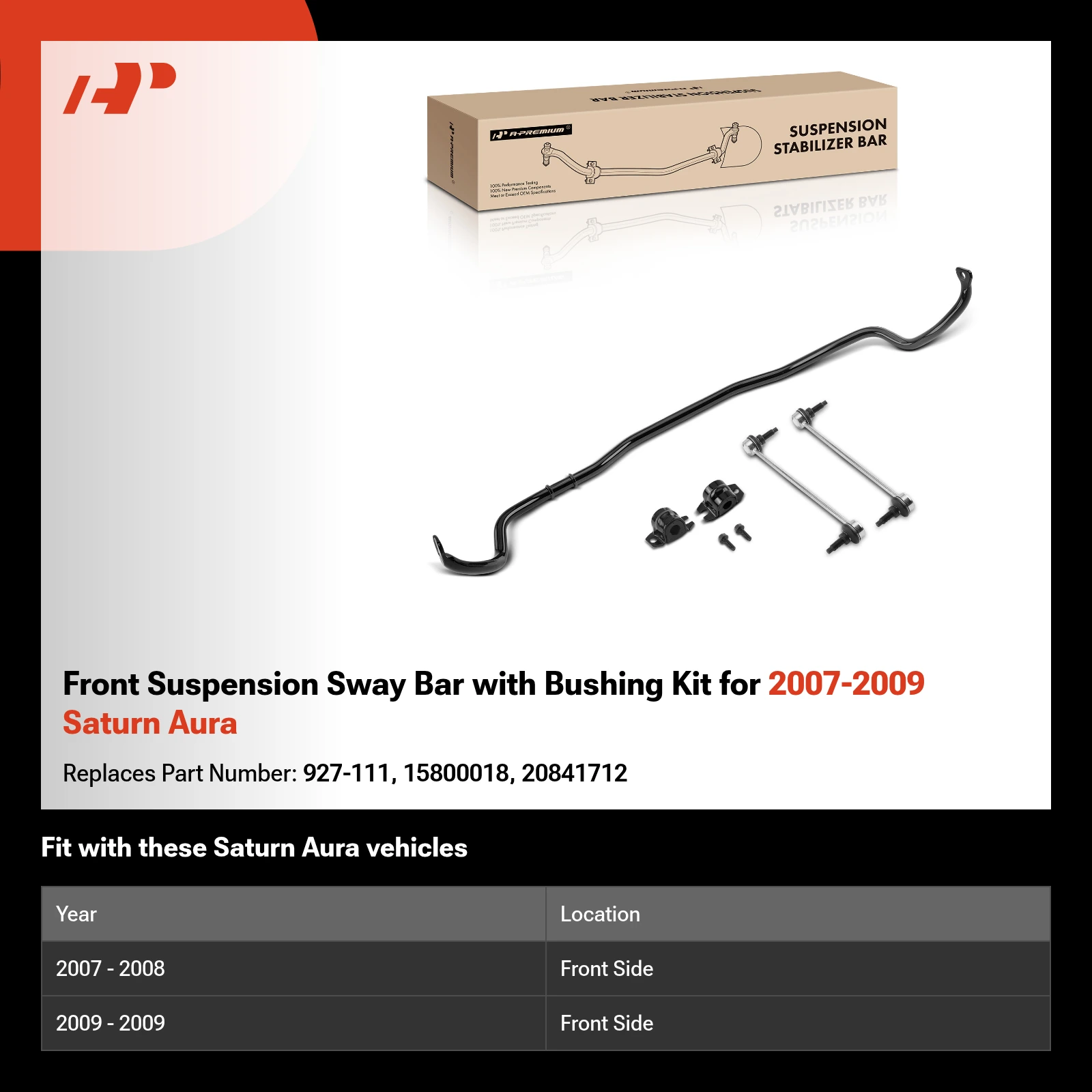 Front Suspension Sway Bar with Bushing Kit for 2007-2009 Saturn Aura
