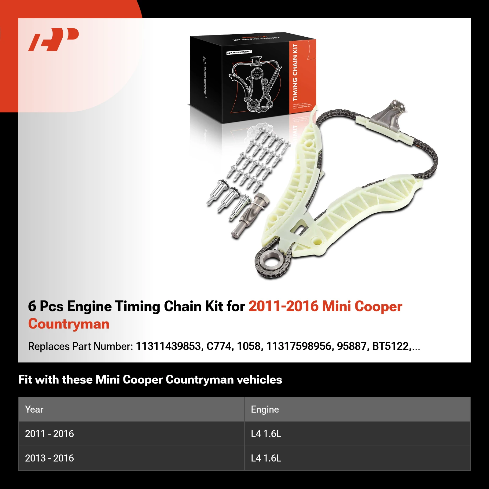 6 Pcs Engine Timing Chain Kit for 2011-2016 Mini Cooper Countryman