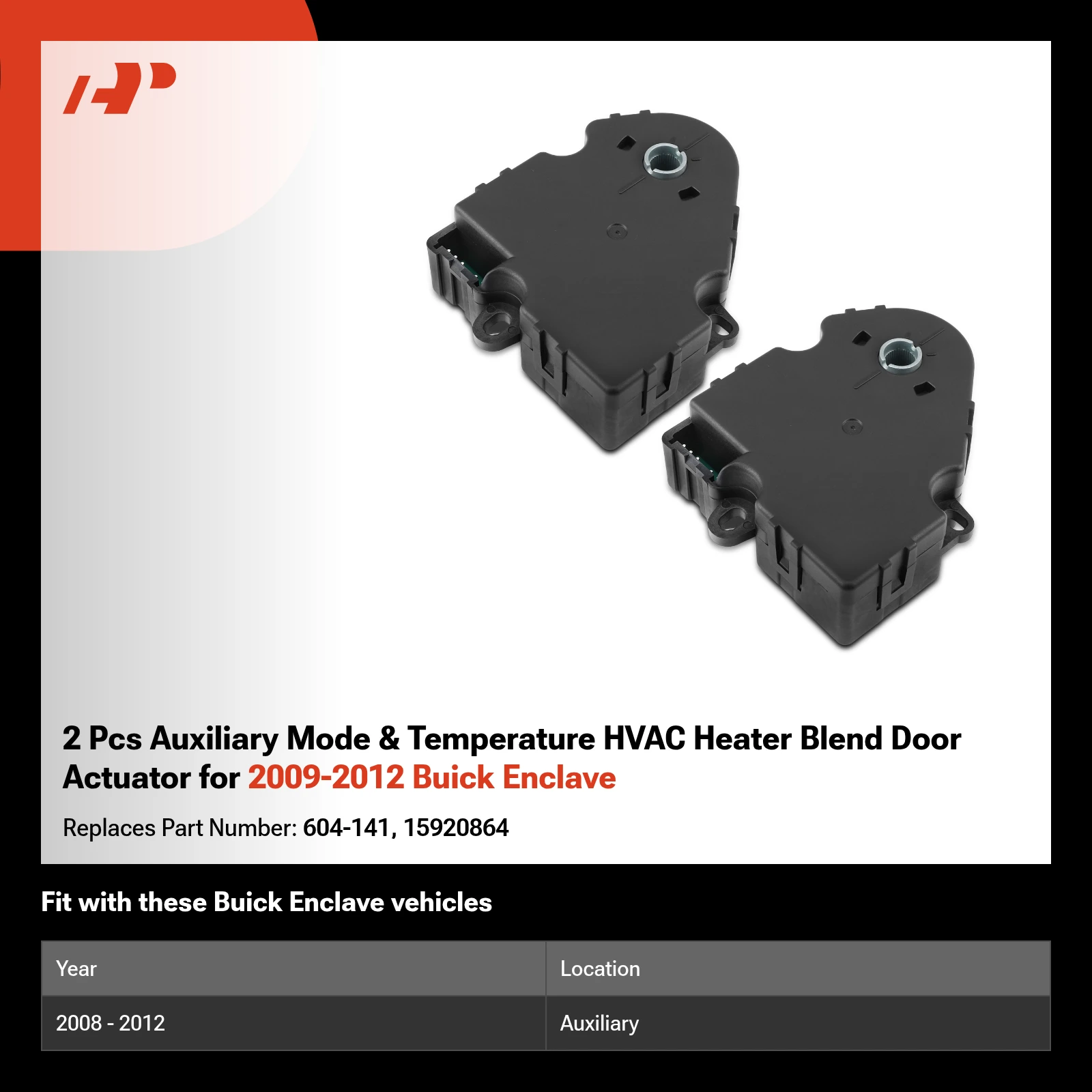 2 Pcs Auxiliary Mode & Temperature HVAC Heater Blend Door Actuator for 2009-2012 Buick Enclave