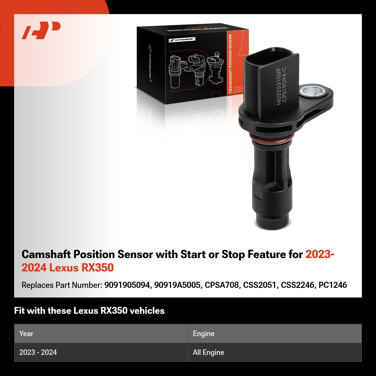 Camshaft Position Sensor with Start or Stop Feature for 2023-2024 Lexus RX350