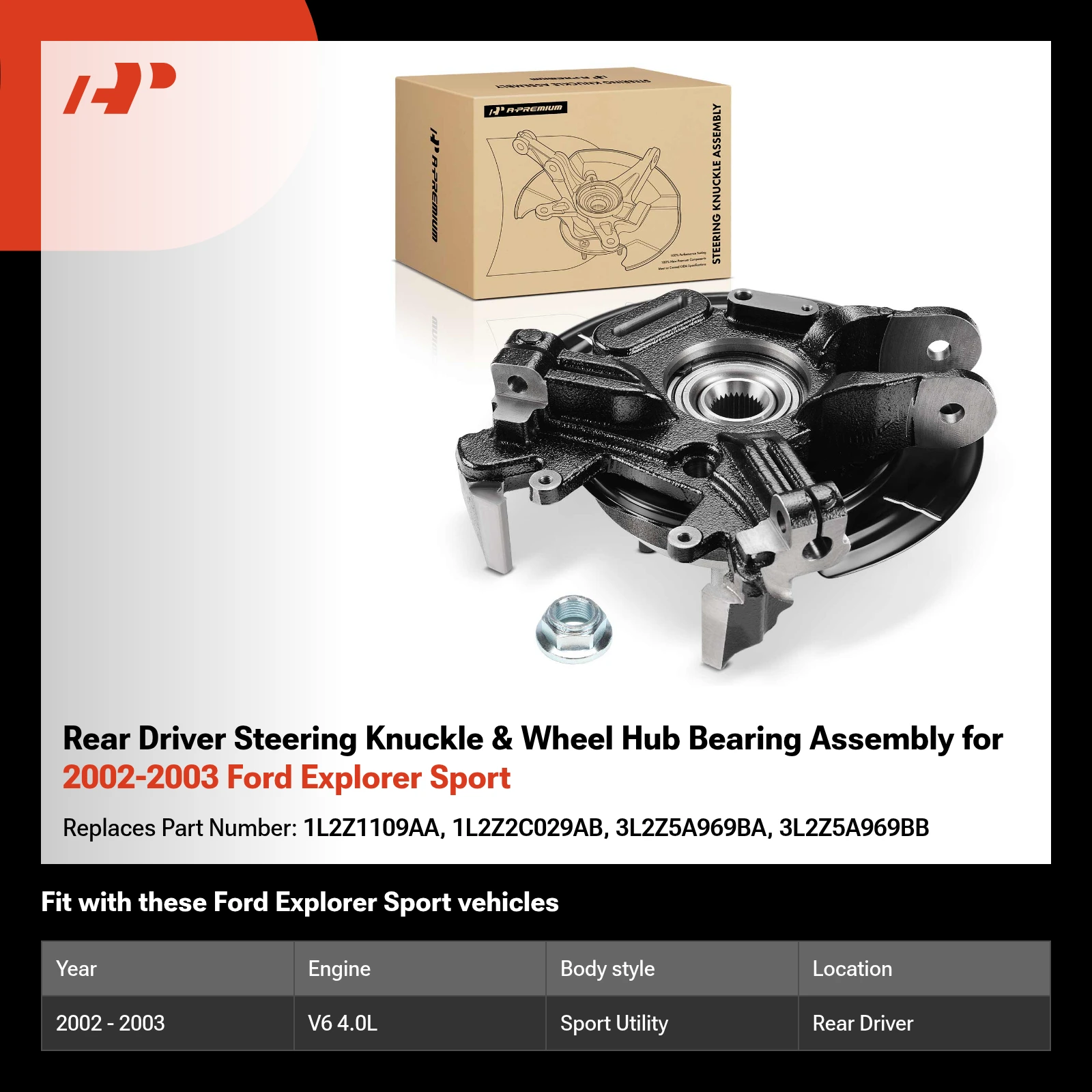 Rear Driver Steering Knuckle & Wheel Hub Bearing Assembly for 2002-2003 Ford Explorer Sport