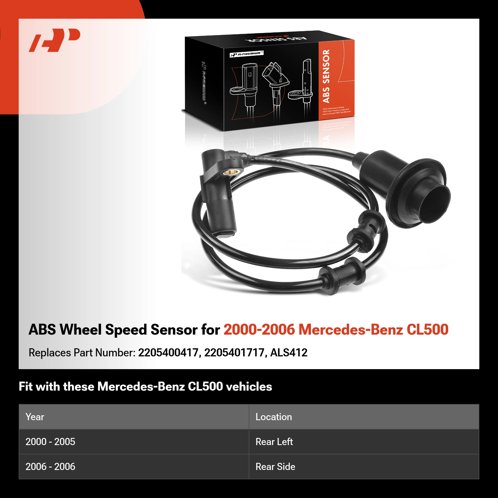 ABS Wheel Speed Sensor for 2000-2006 Mercedes-Benz CL500