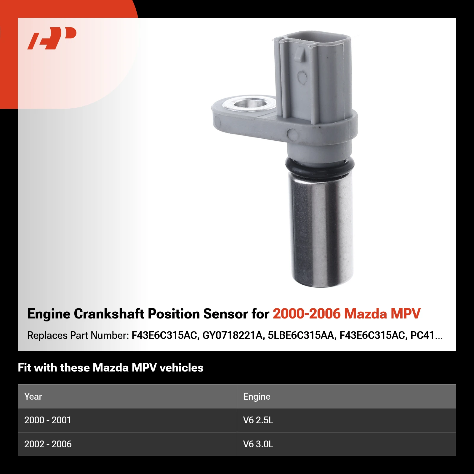 Engine Crankshaft Position Sensor for 2000-2006 Mazda MPV