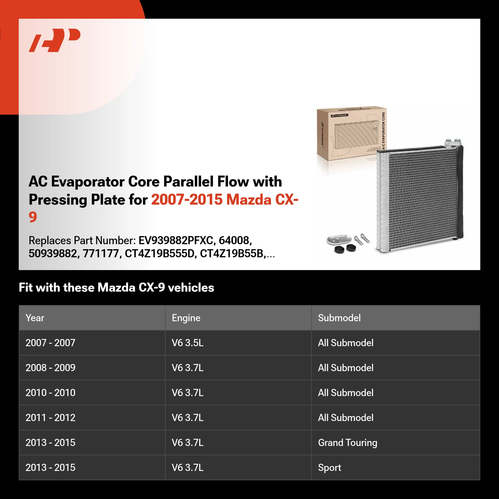 AC Evaporator Core Parallel Flow with Pressing Plate for 2007-2015 Mazda CX-9