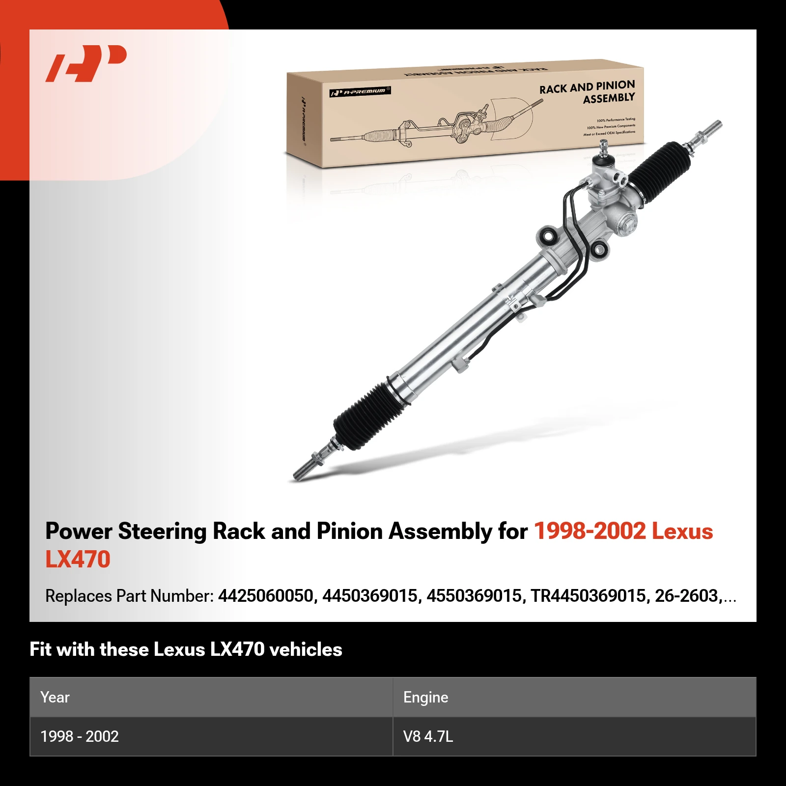 Power Steering Rack and Pinion Assembly for 1998-2002 Lexus LX470