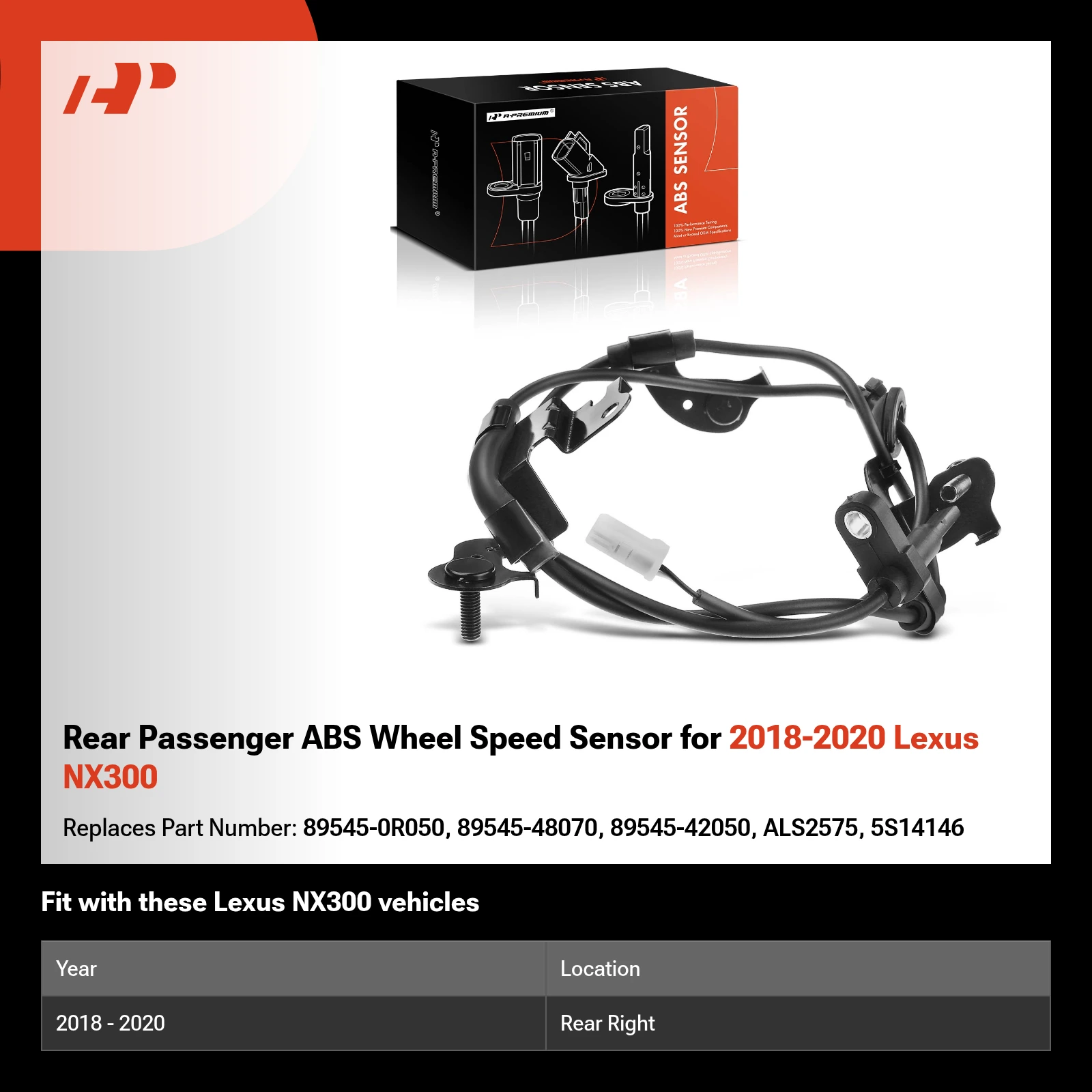 Rear Passenger ABS Wheel Speed Sensor for 2018-2020 Lexus NX300