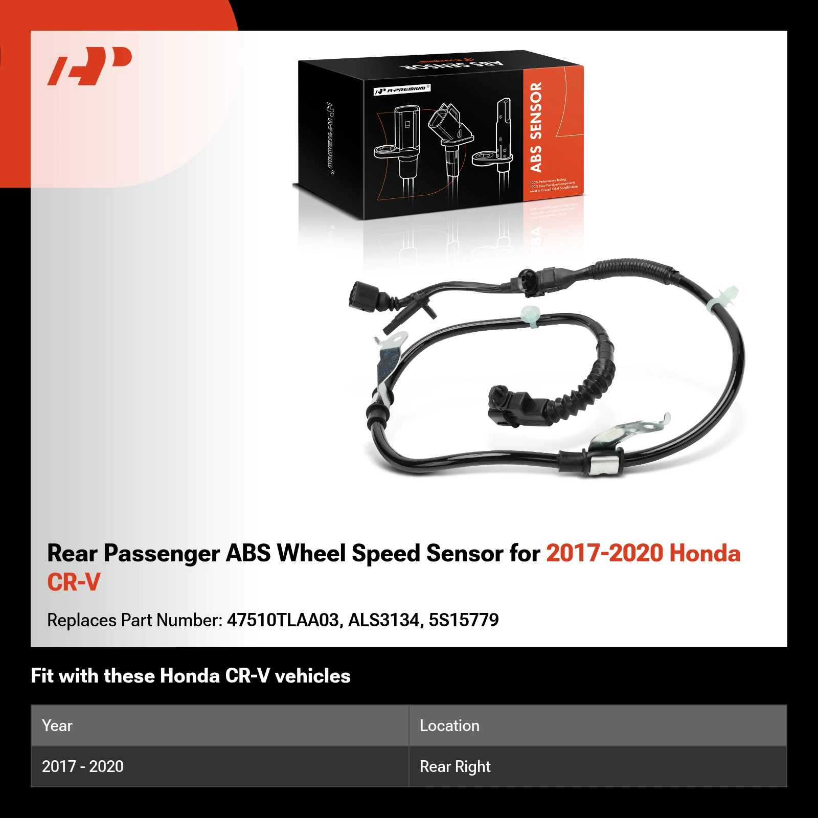 Rear Passenger ABS Wheel Speed Sensor for 2017-2020 Honda CR-V