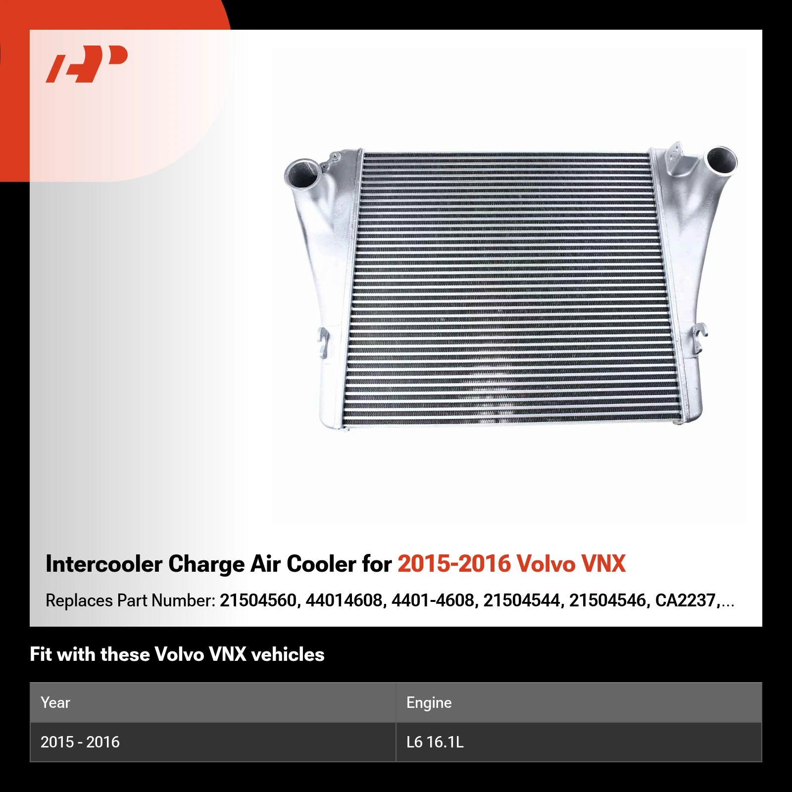 Intercooler Charge Air Cooler for 2015-2016 Volvo VNX