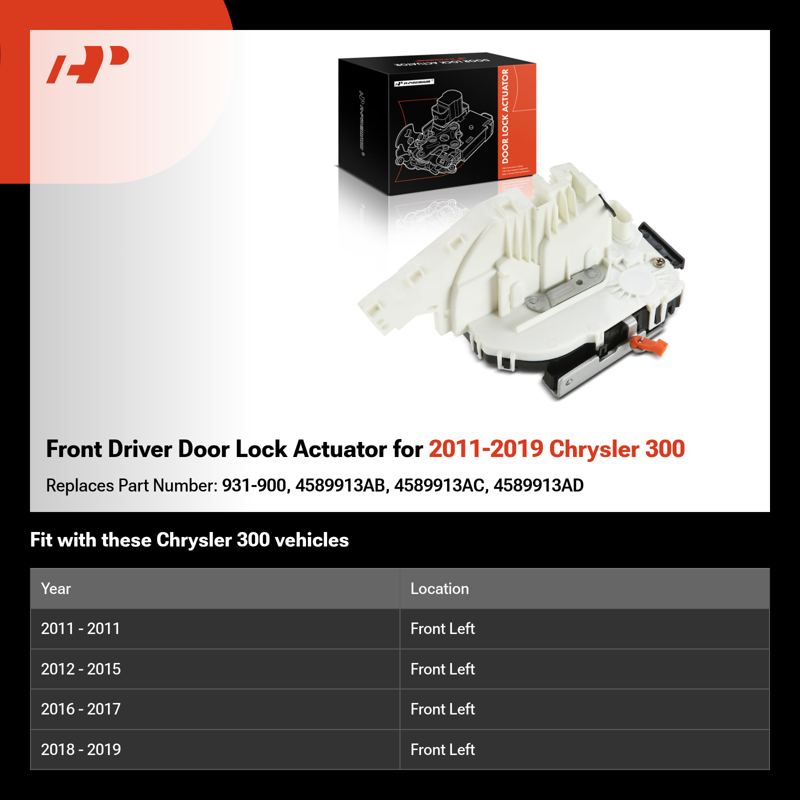 Front Driver Door Lock Actuator for 2011-2019 Chrysler 300