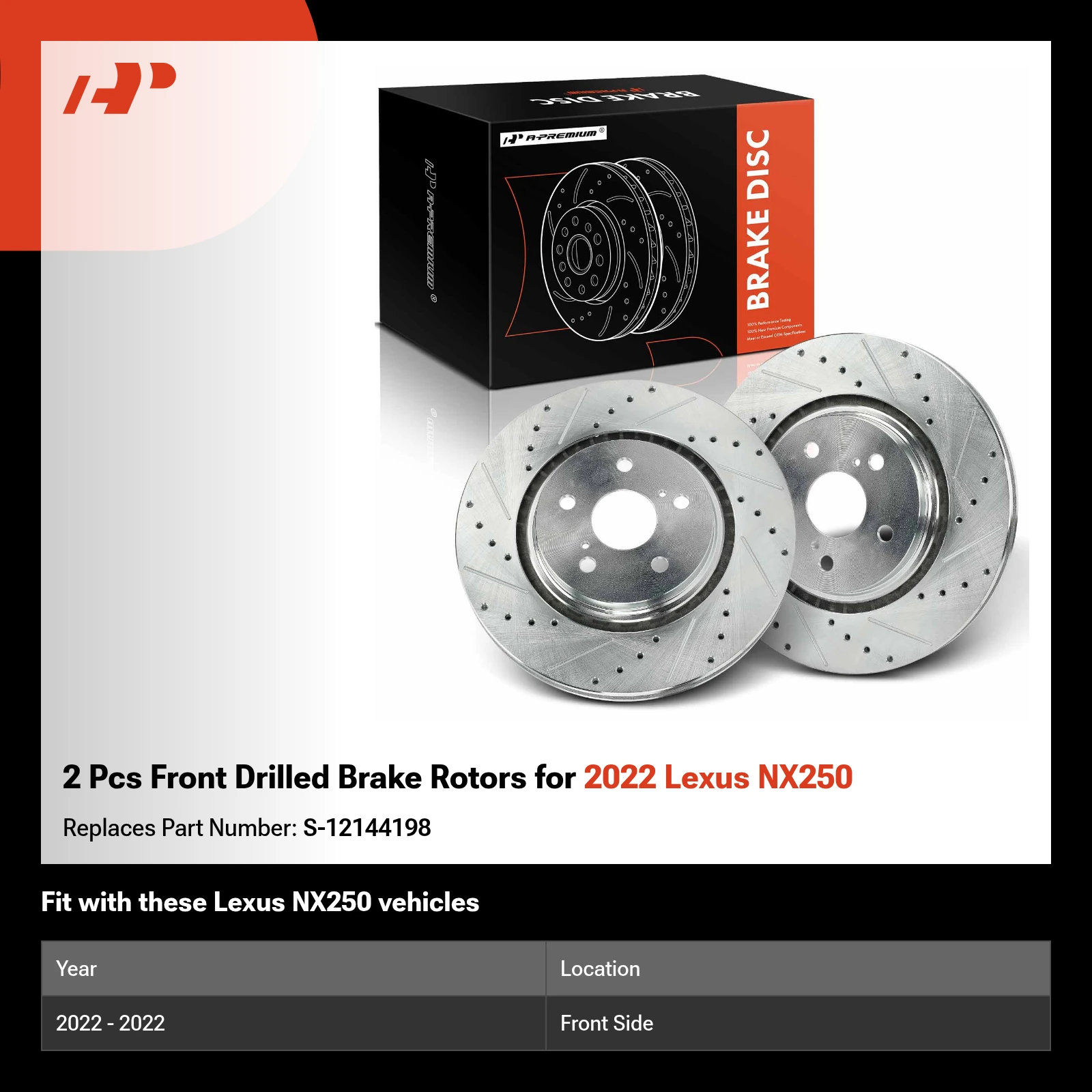 2 Pcs Front Drilled Brake Rotors for 2022 Lexus NX250