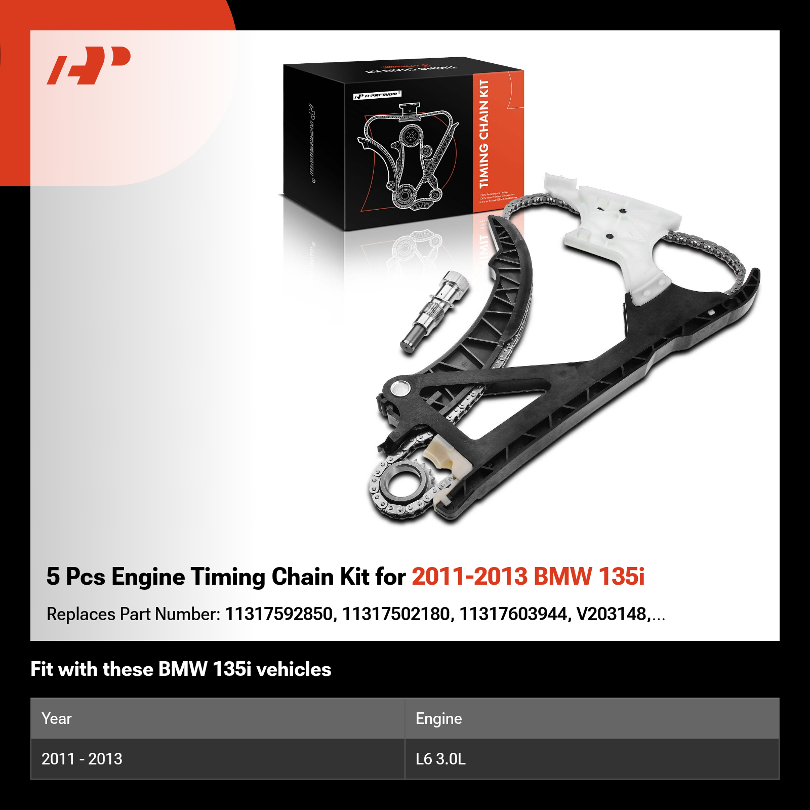 5 Pcs Engine Timing Chain Kit for 2011-2013 BMW 135i