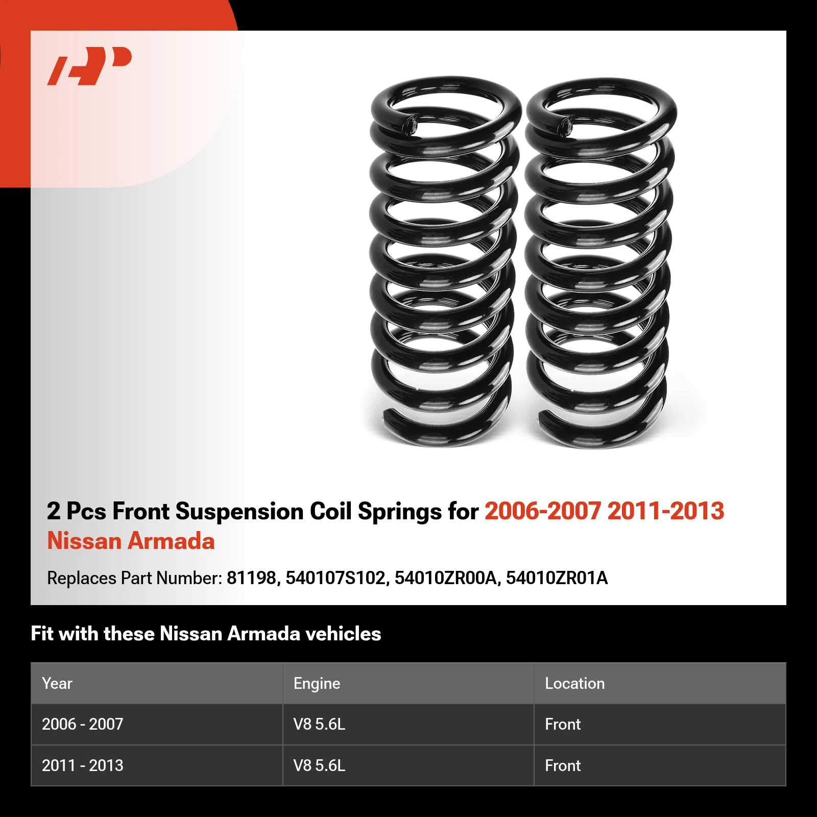 2 Pcs Front Suspension Coil Springs for 2006-2007 2011-2013 Nissan Armada