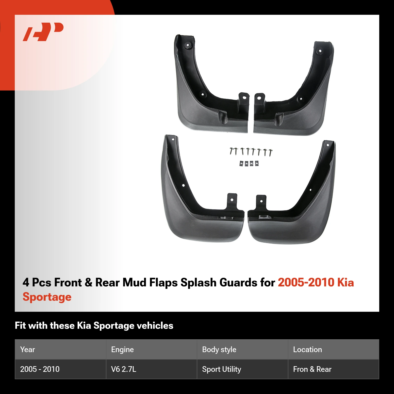 4 Pcs Front & Rear Mud Flaps Splash Guards for 2005-2010 Kia Sportage